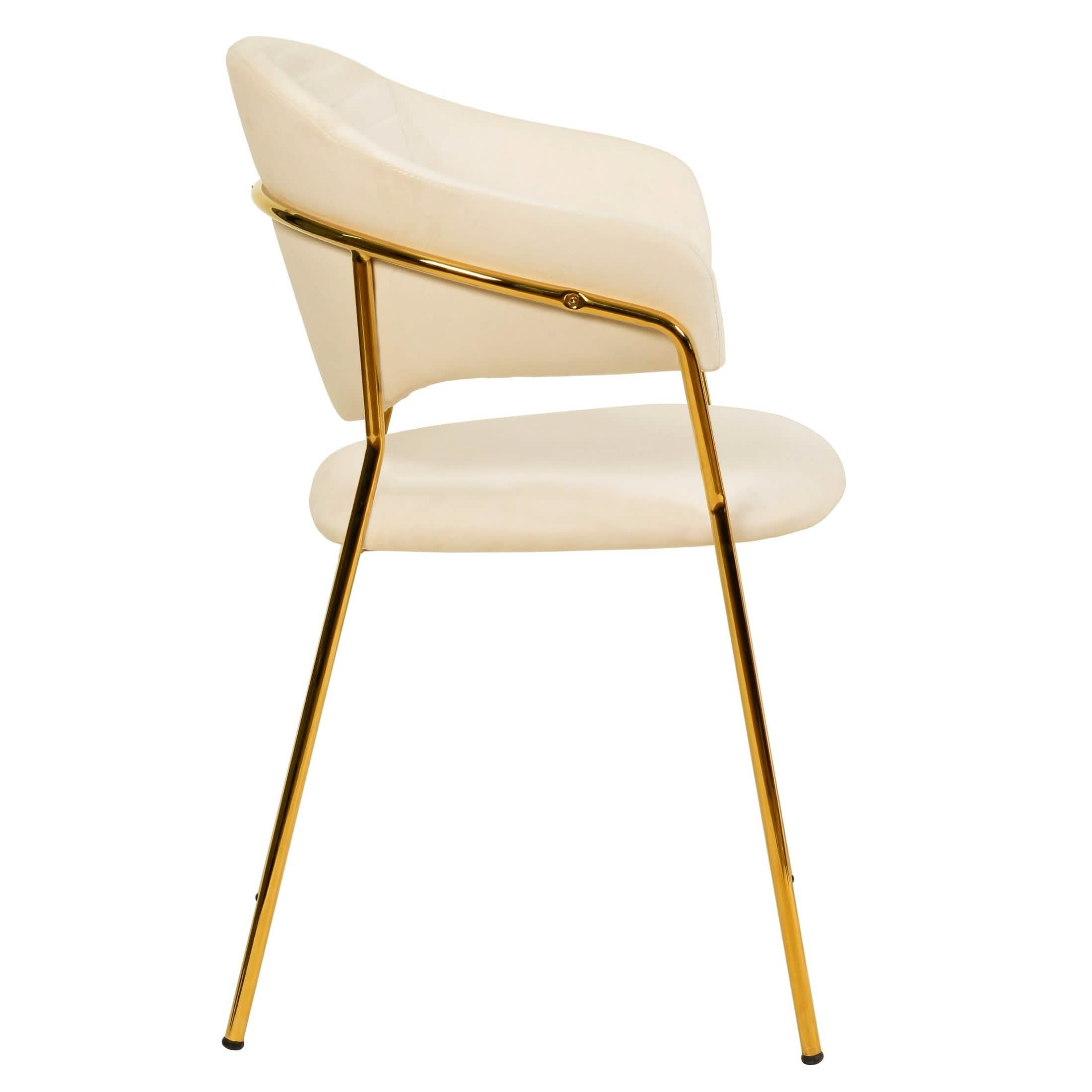 Bella Dining Chair Upholsted in Leather or Velvet in Gold Stainless Steel Off-White Velvet Dining Chair Leisuremod