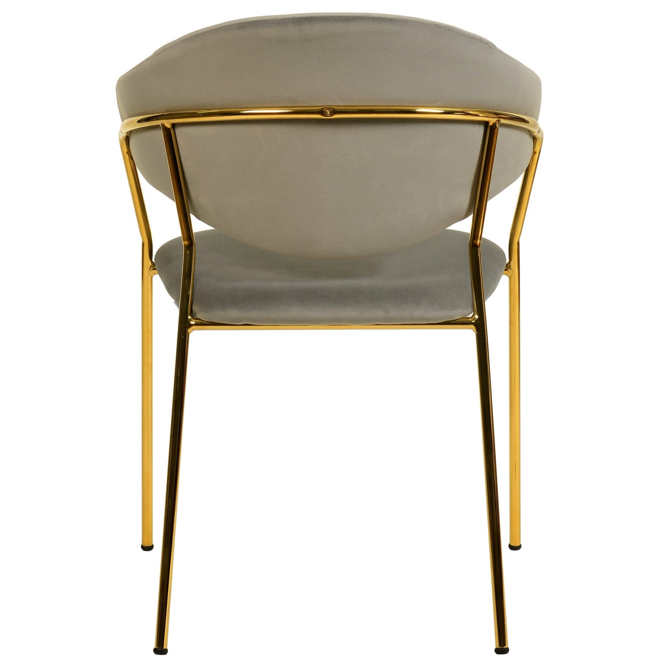 Bella Dining Chair Upholsted in Leather or Velvet in Gold Stainless Steel Light Grey Velvet Dining Chair Leisuremod