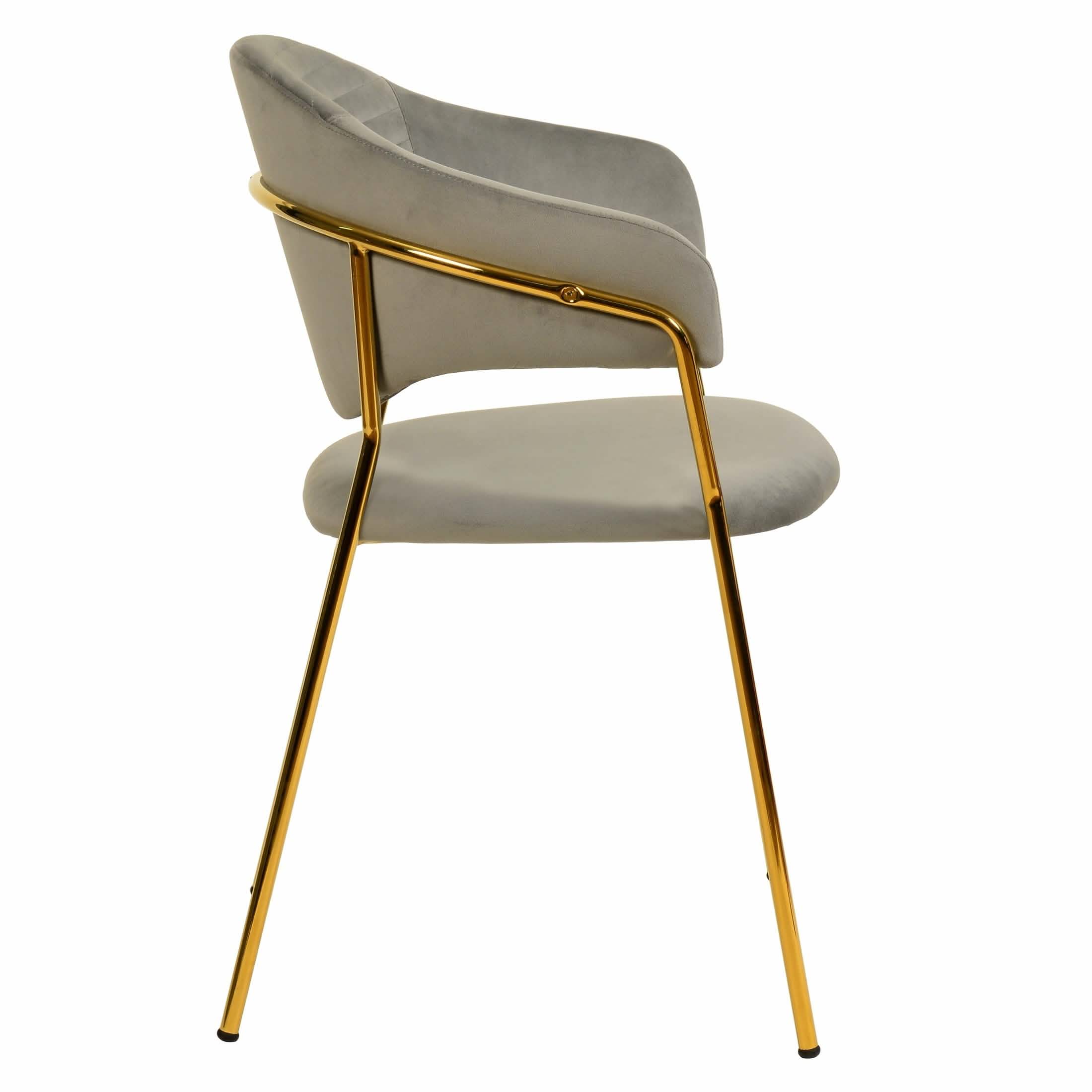 Bella Dining Chair Upholsted in Leather or Velvet in Gold Stainless Steel Light Grey Velvet Dining Chair Leisuremod