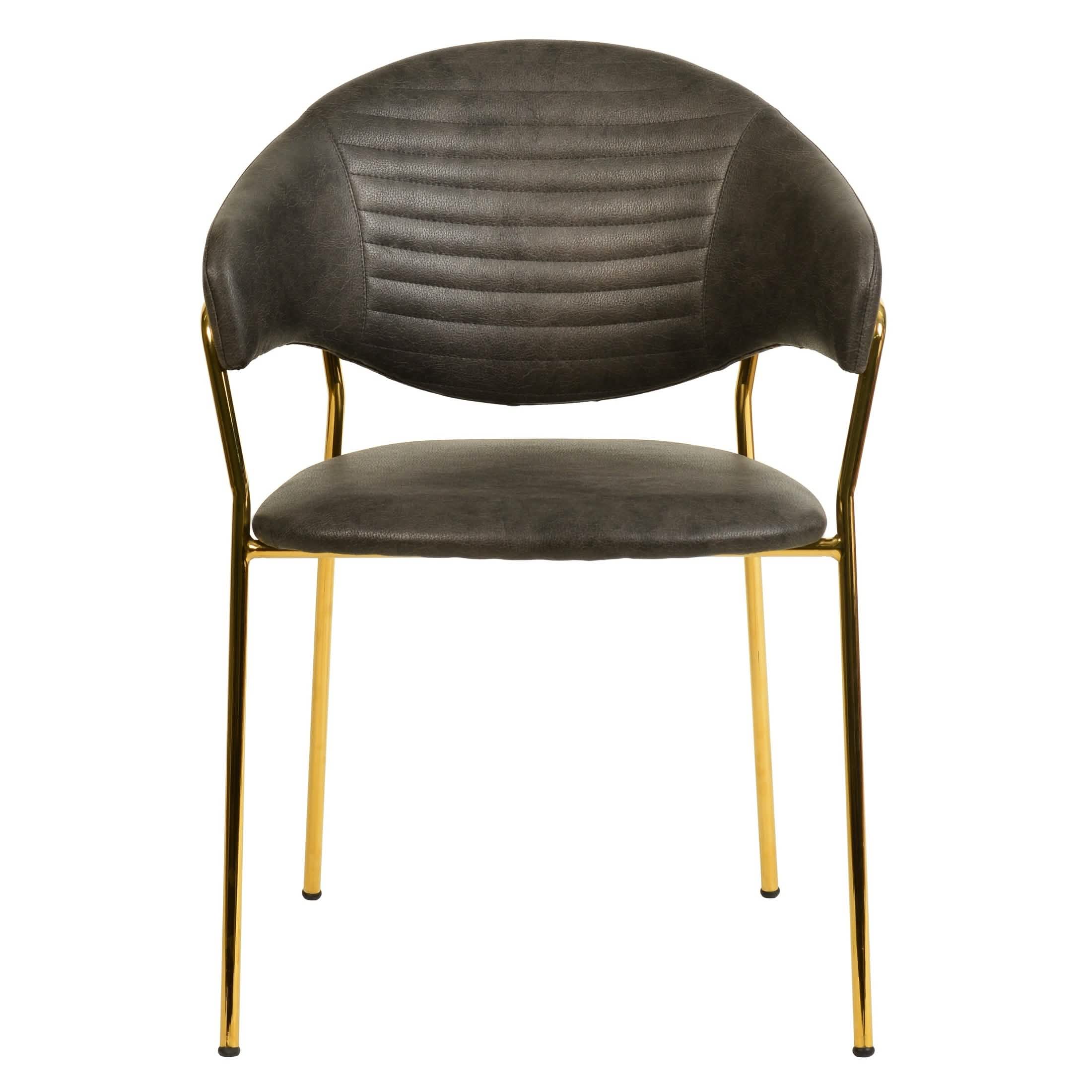 Bella Dining Chair Upholsted in Leather or Velvet in Gold Stainless Steel Charcoal Leather Dining Chair Leisuremod