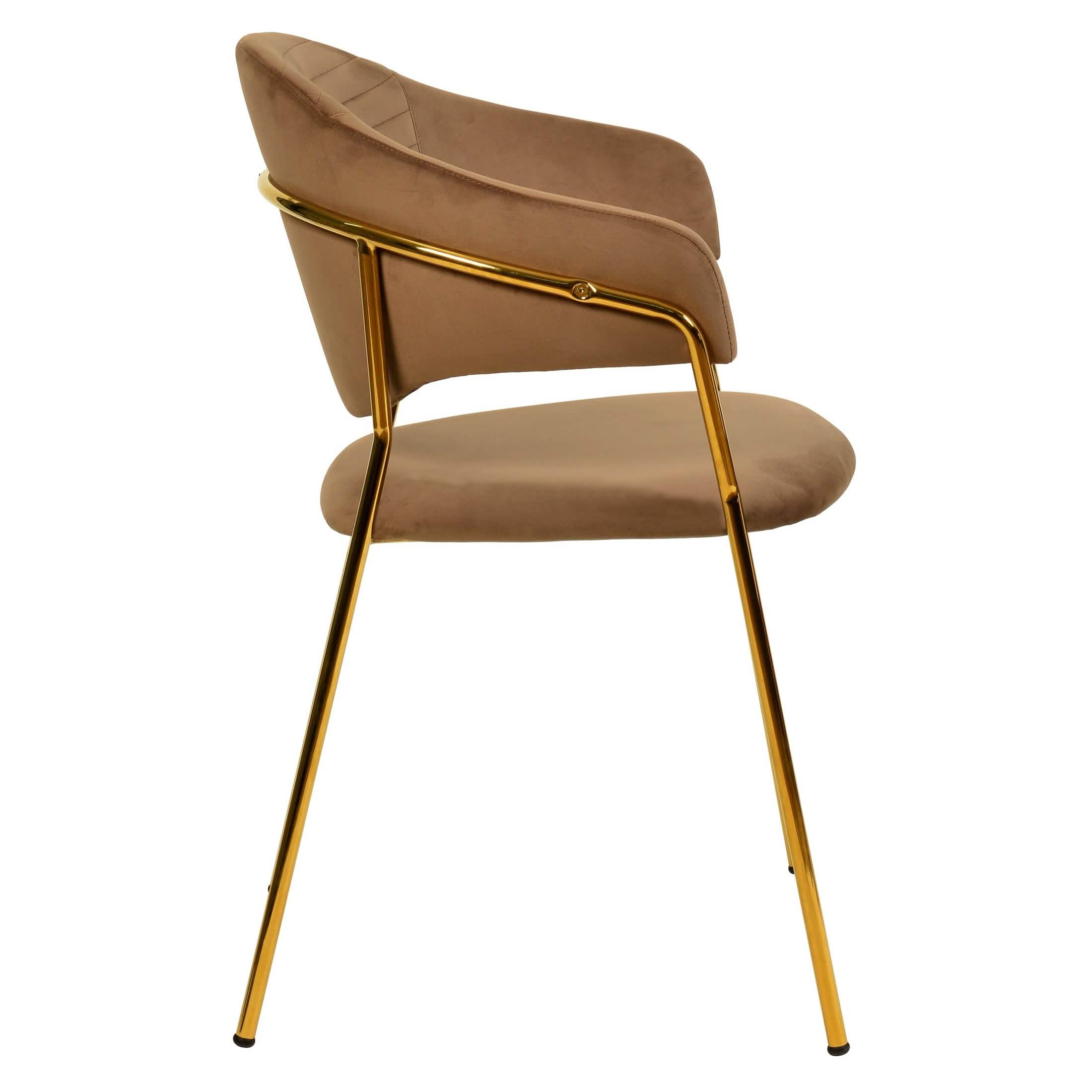 Bella Dining Chair Upholsted in Leather or Velvet in Gold Stainless Steel Brown Velvet Dining Chair Leisuremod