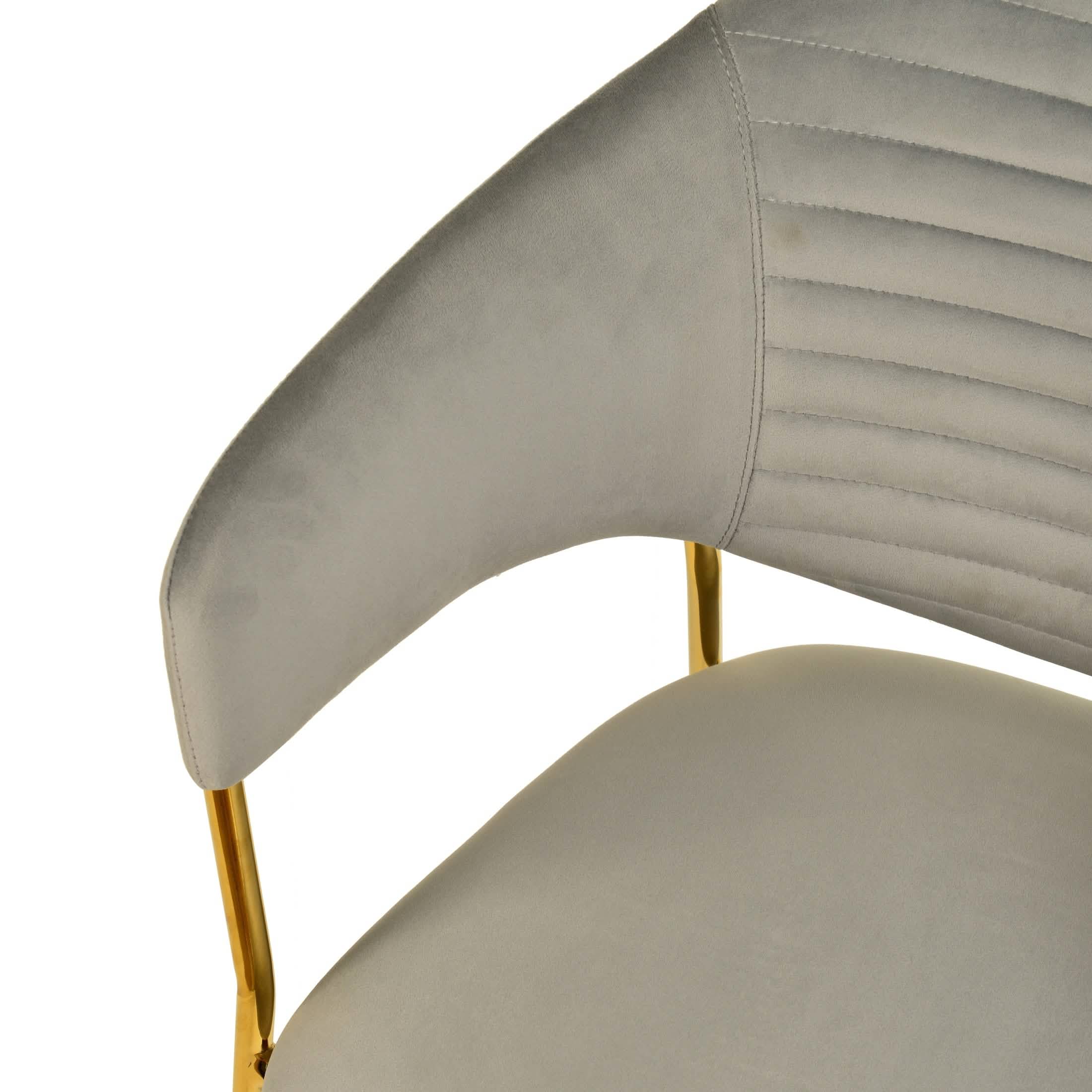 Bella Dining Chair Upholsted in Leather or Velvet in Gold Stainless Steel Light Grey Velvet Dining Chair Leisuremod