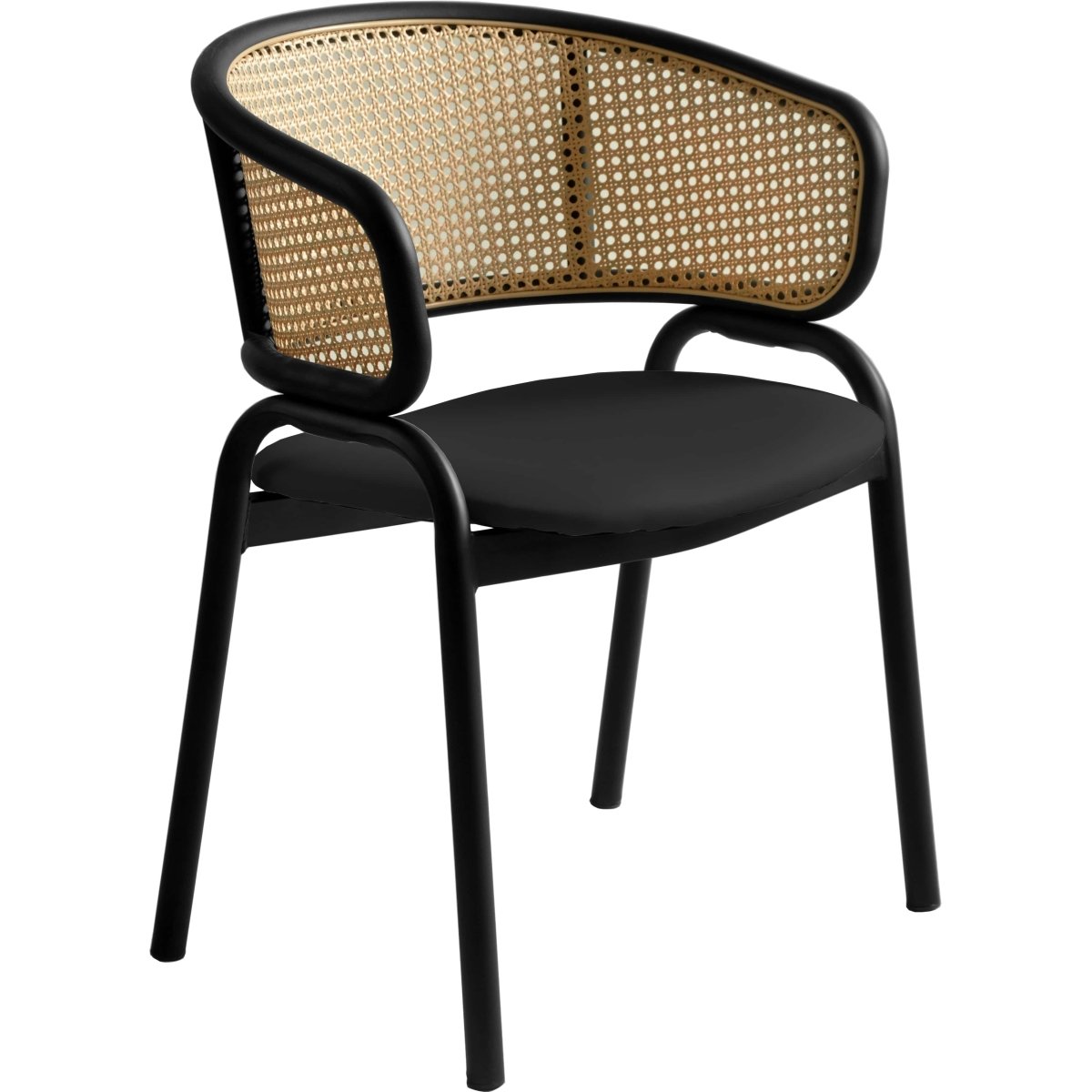 Leisuremod Dining Chair Black / Black Ervilla Leather Dining Armchair in Black/White Stainless Steel Base With Wicker Back