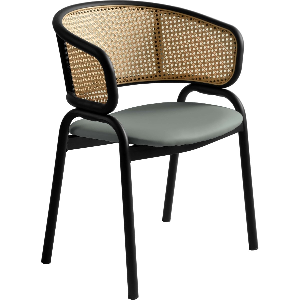 Leisuremod Dining Chair Black / Grey Ervilla Leather Dining Armchair in Black/White Stainless Steel Base With Wicker Back