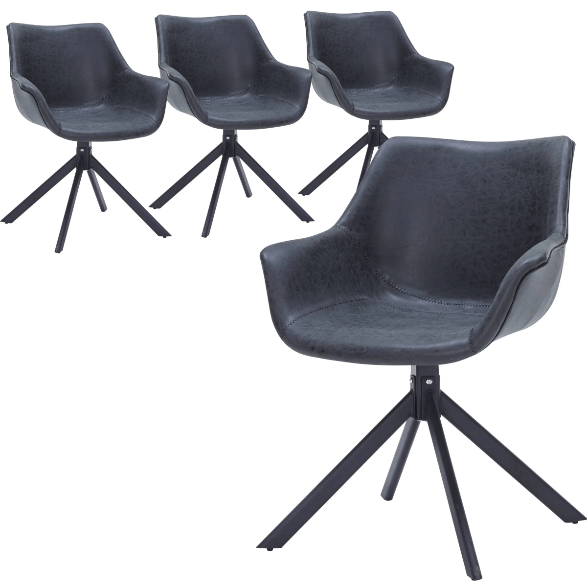 Leisuremod Dining Chair Black Markley Leather Swivel Dining Armchair with Black Iron Base Set of 4