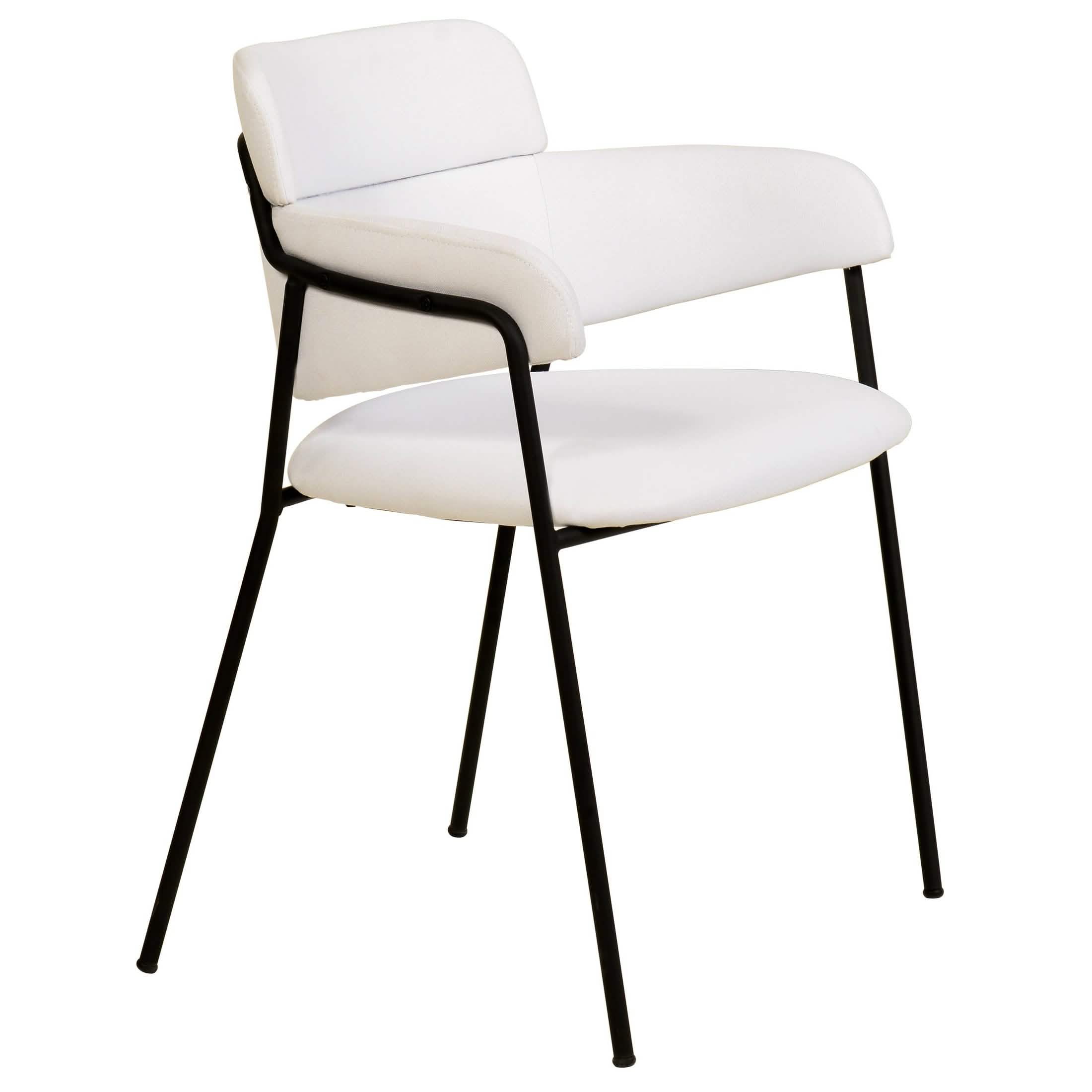 Axis Upholstered Dining Chair with Curved Open-Back and Arms and Black/Gold Stainless Steel Legs Black Polyester White Dining Chair Leisuremod