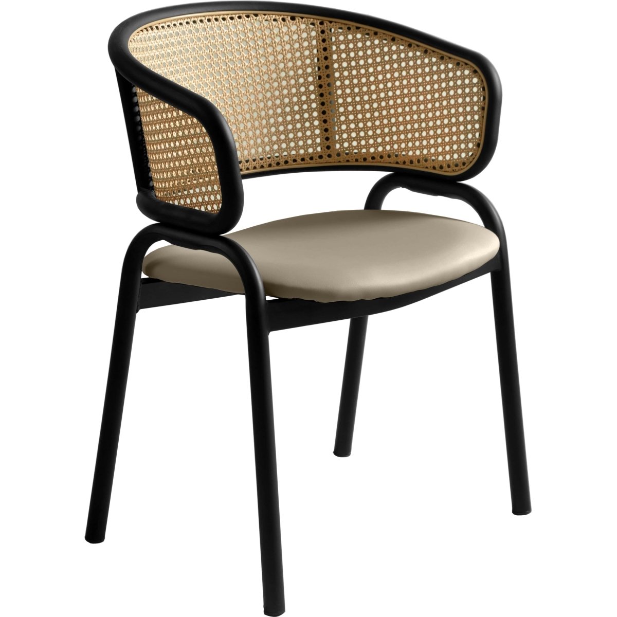 Leisuremod Dining Chair Black / Taupe Ervilla Leather Dining Armchair in Black/White Stainless Steel Base With Wicker Back