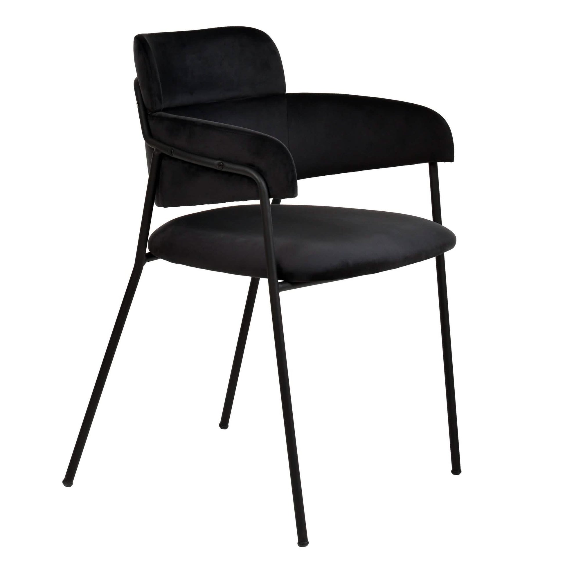 Axis Upholstered Dining Chair with Curved Open-Back and Arms and Black/Gold Stainless Steel Legs Black Velvet Black Dining Chair Leisuremod