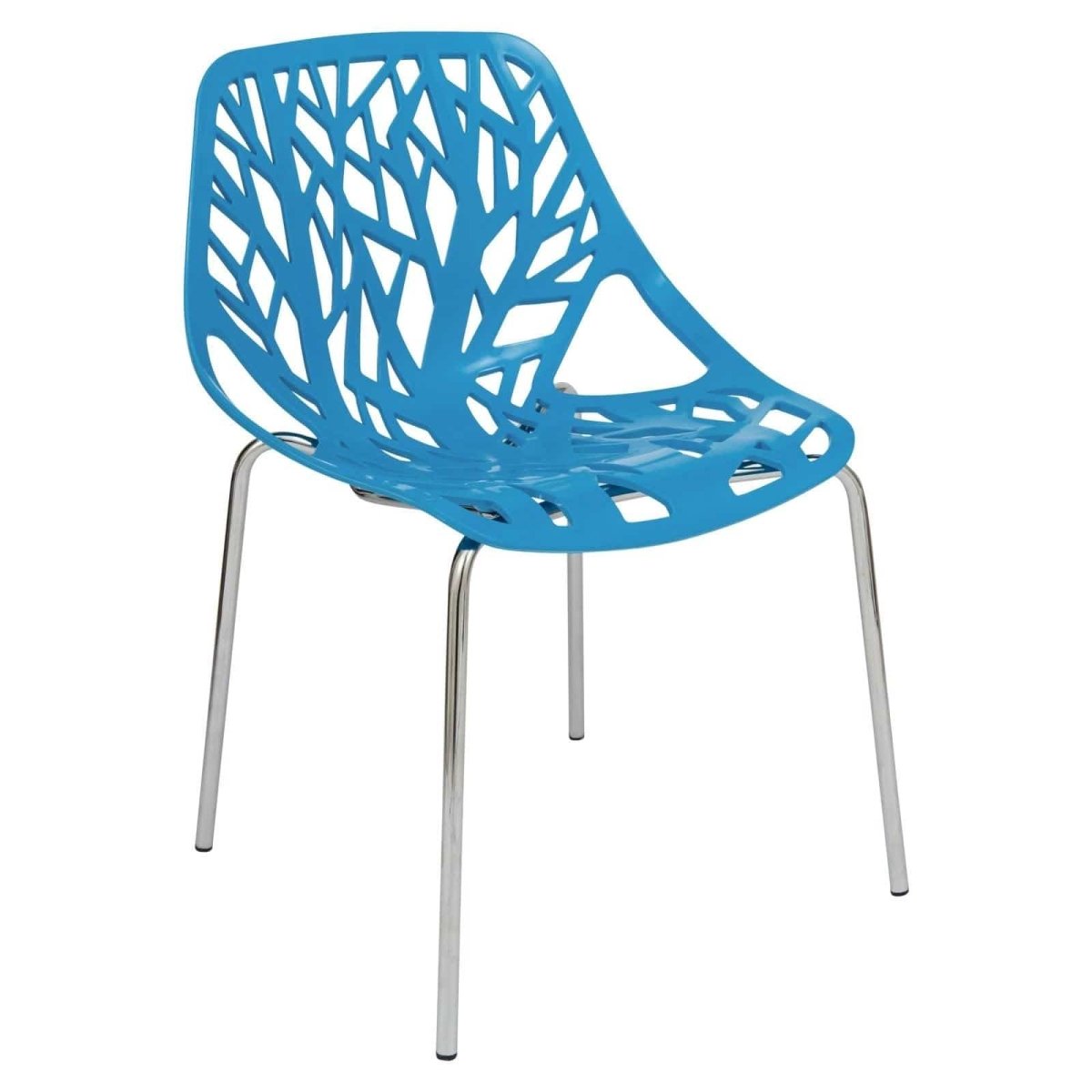 Leisuremod Dining Chair Blue Asbury Polypropylene Dining Side Chair with Forest Cut-Out Design in Chrome
