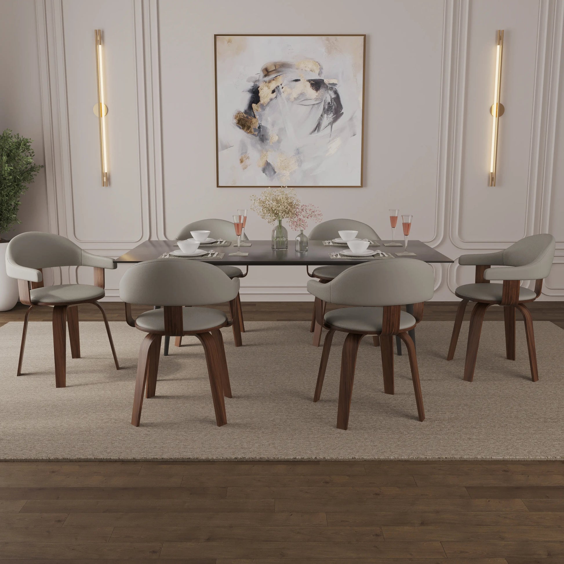 Leisuremod Dining Chair Brivo Leather Dining Chair with Wooden Legs, Open-Back Swivel Armchair with Poplar Wood Base Set of 2