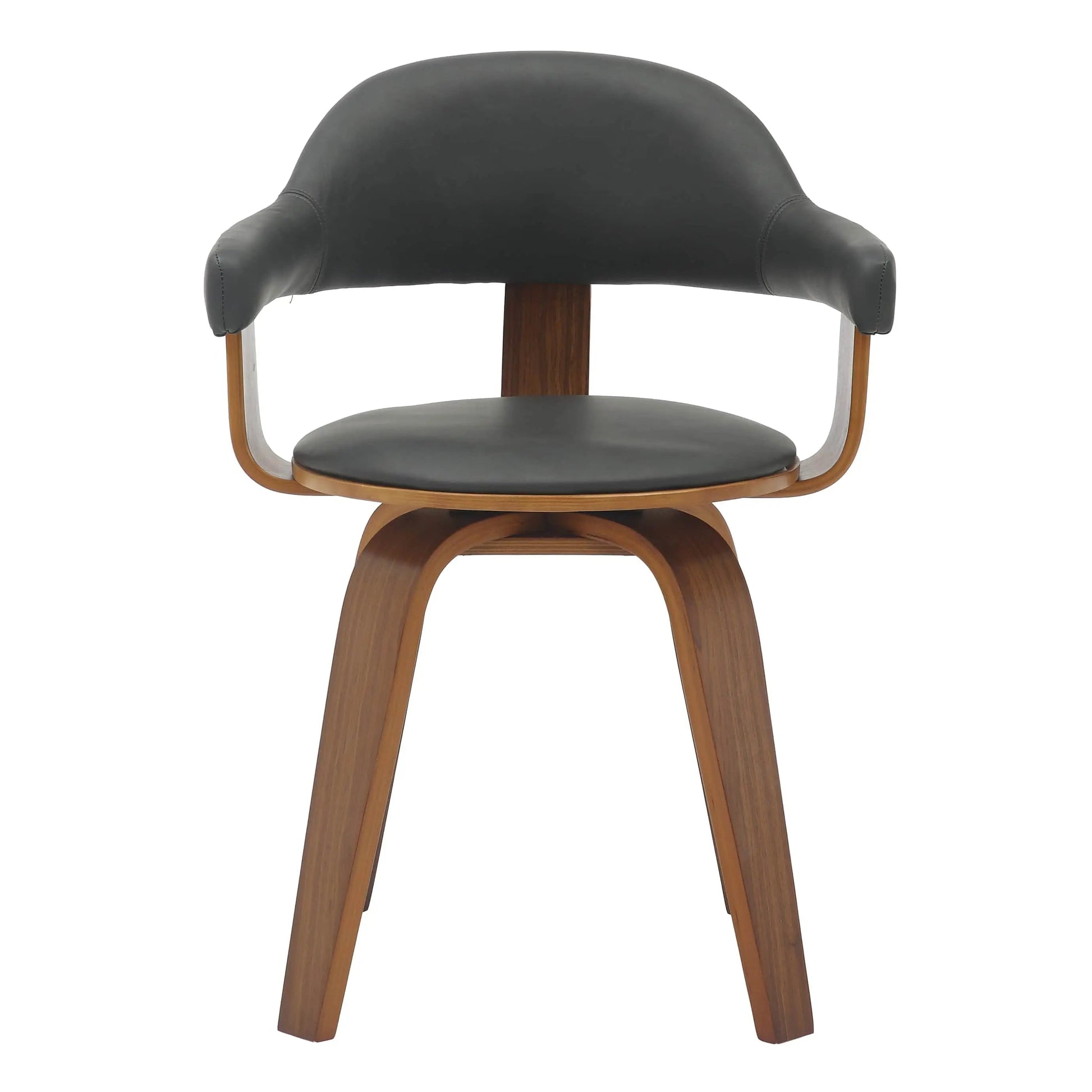 Leisuremod Dining Chair Brivo Leather Dining Chair with Wooden Legs, Open-Back Swivel Armchair with Poplar Wood Base Set of 4