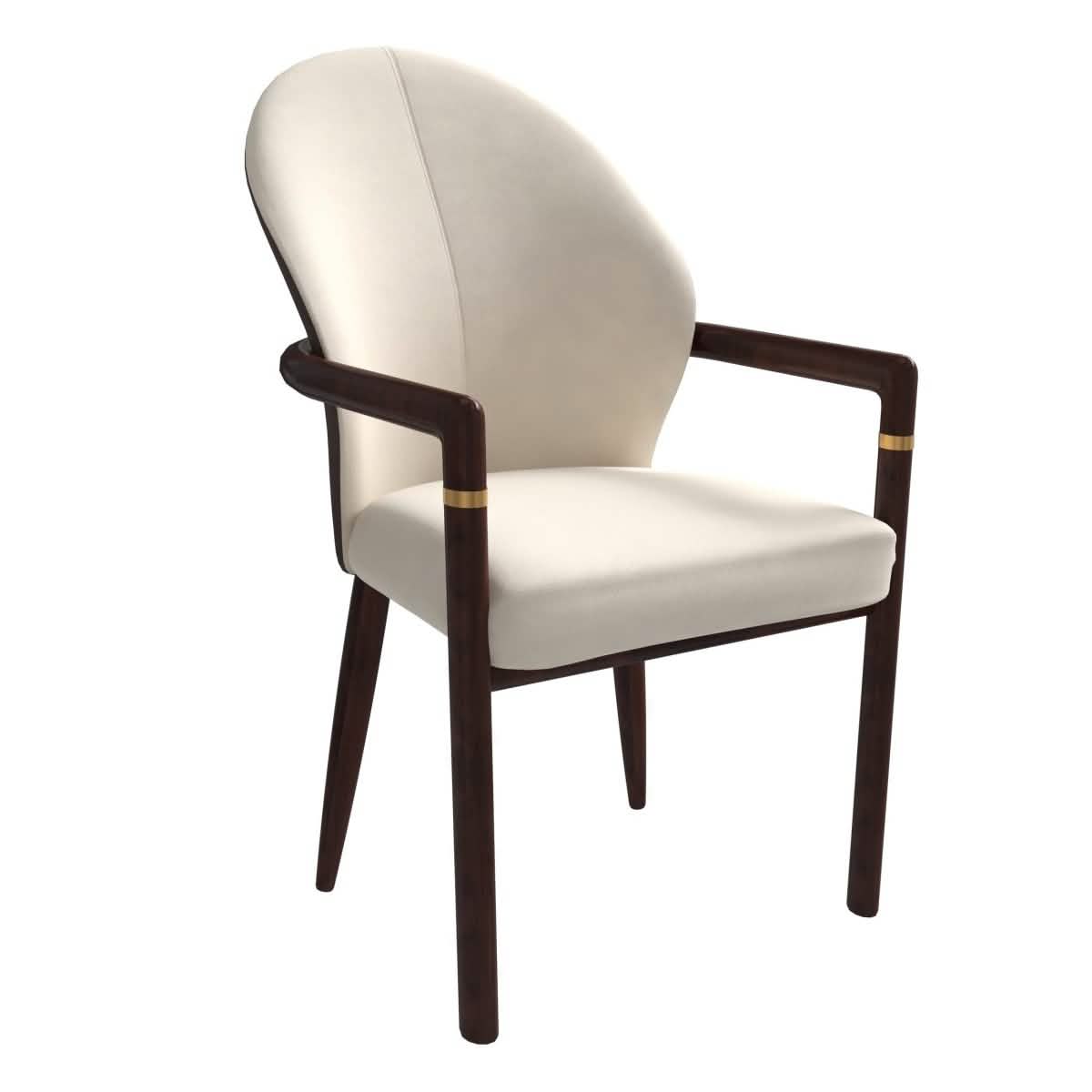 Opaline Dining Chair in Velvet or Leather Upholstery with Rubberwood Frame with Gold Accents Brown Cream Leather Dining Chair Leisuremod