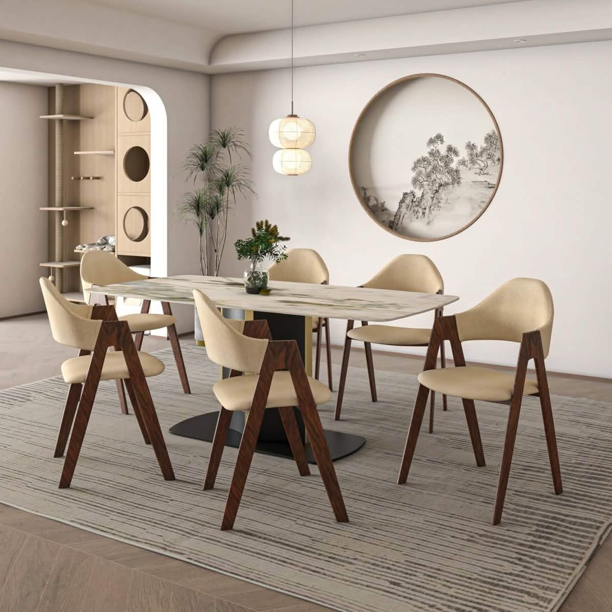 Savor Dining Chair in Polyester with Curved and Open-Back Design in Brown Dining Chair Leisuremod