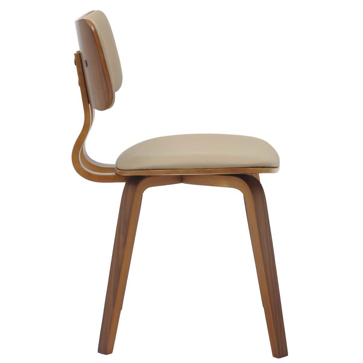 Clivo Modern Wooden Dining Chair Upholstered in Leather With Walnut Color Frame Walnut Light Brown Dining Chair Leisuremod