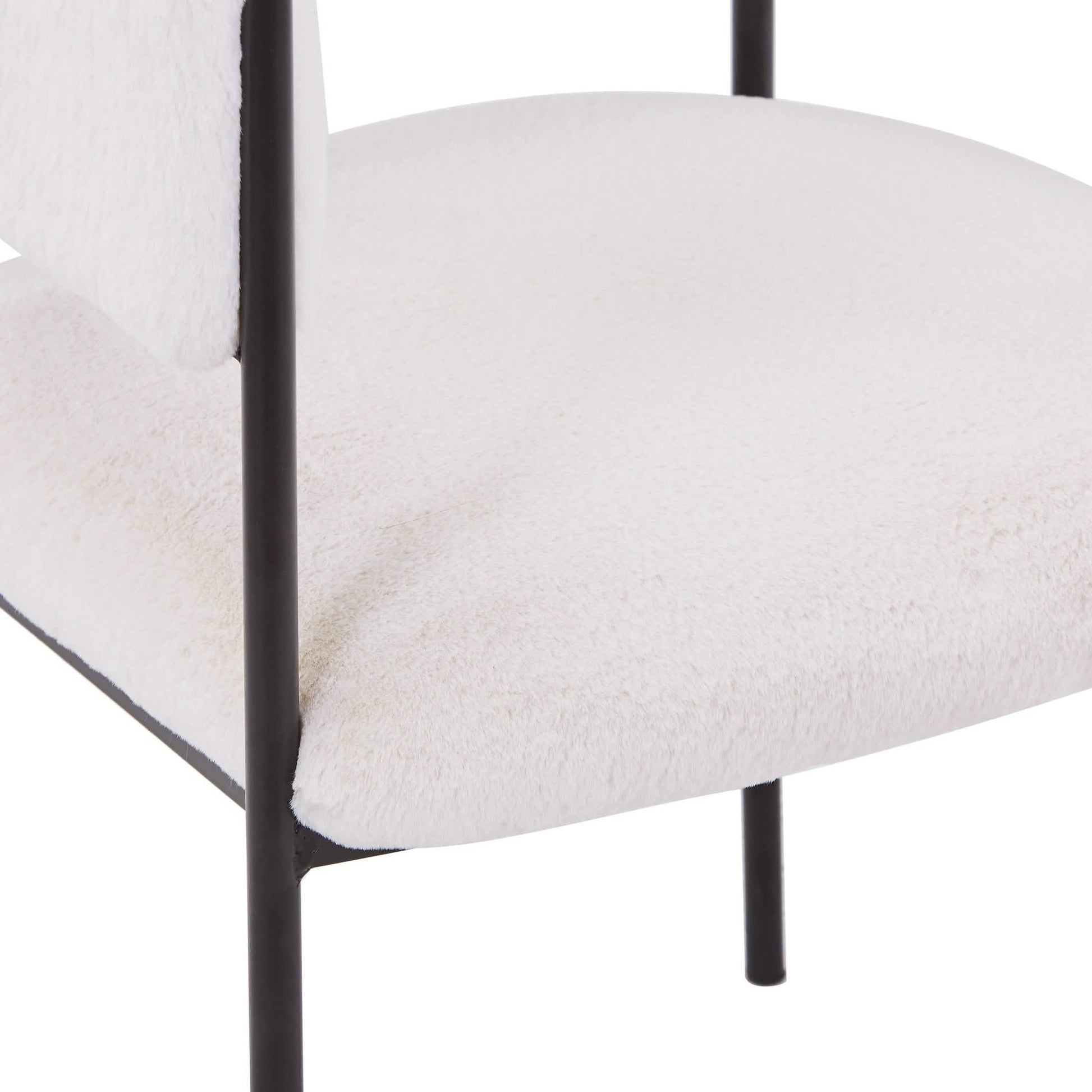 Cyril Dining Chair in Leather or Velvet with Open Back Design and Powder-Coated Iron Frame White Dining Chair Leisuremod