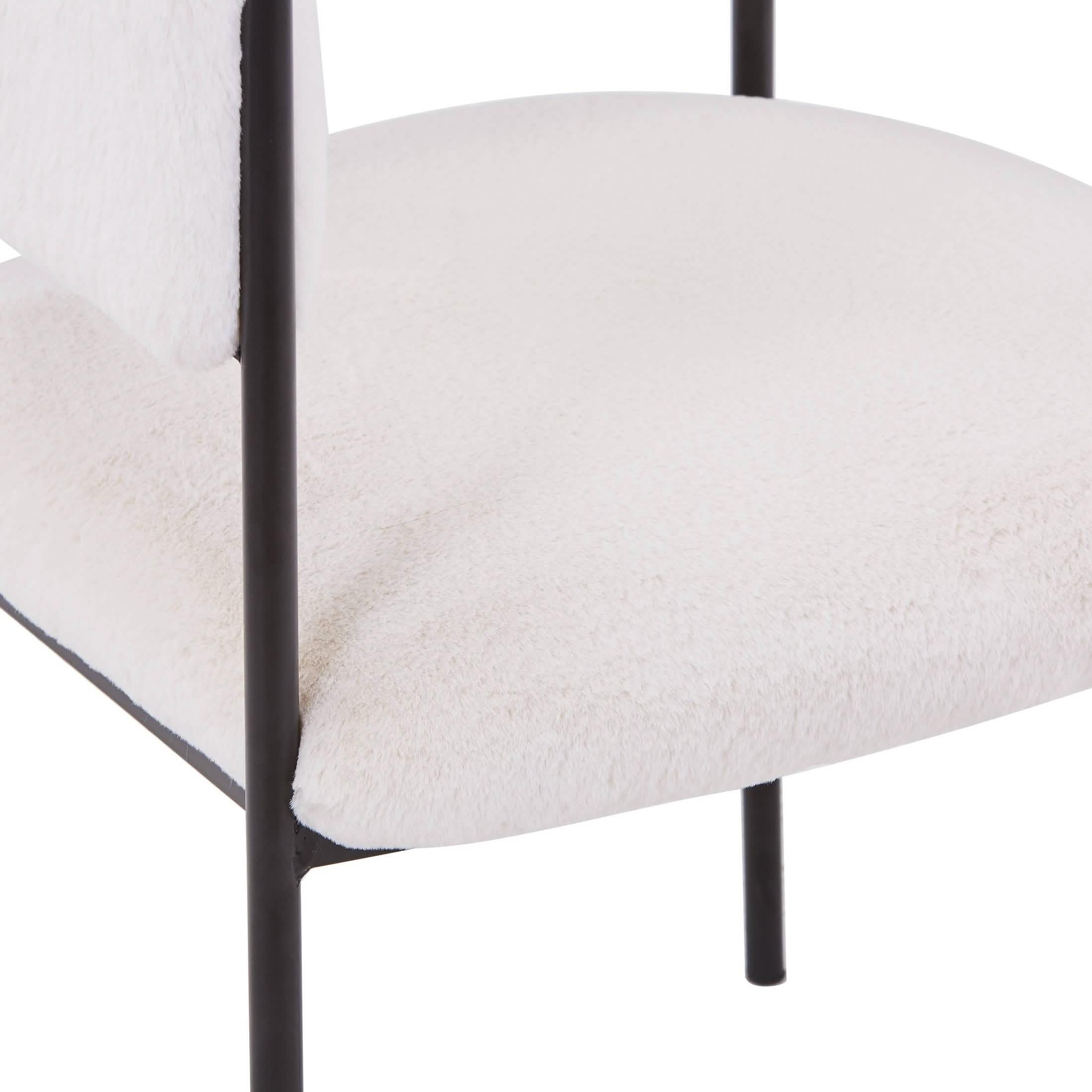 Cyril Dining Chair in Leather or Velvet with Open Back Design and Powder-Coated Iron Frame White Dining Chair Leisuremod