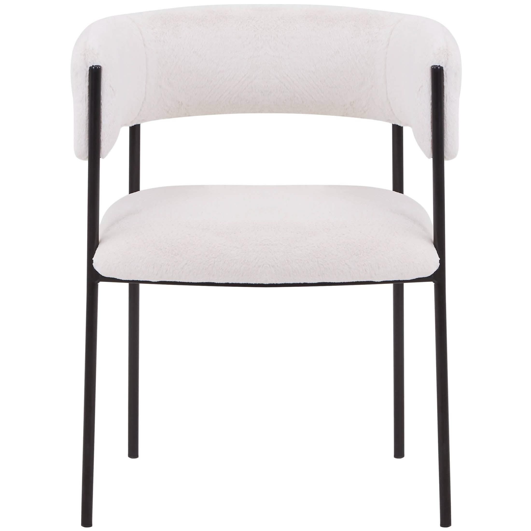 Cyril Dining Chair in Leather or Velvet with Open Back Design and Powder-Coated Iron Frame White Dining Chair Leisuremod