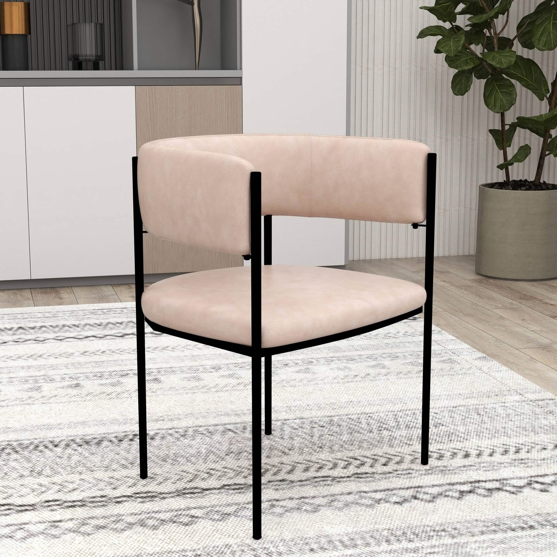 Cyril Dining Chair in Leather or Velvet with Open Back Design and Powder-Coated Iron Frame Taupe Dining Chair Leisuremod