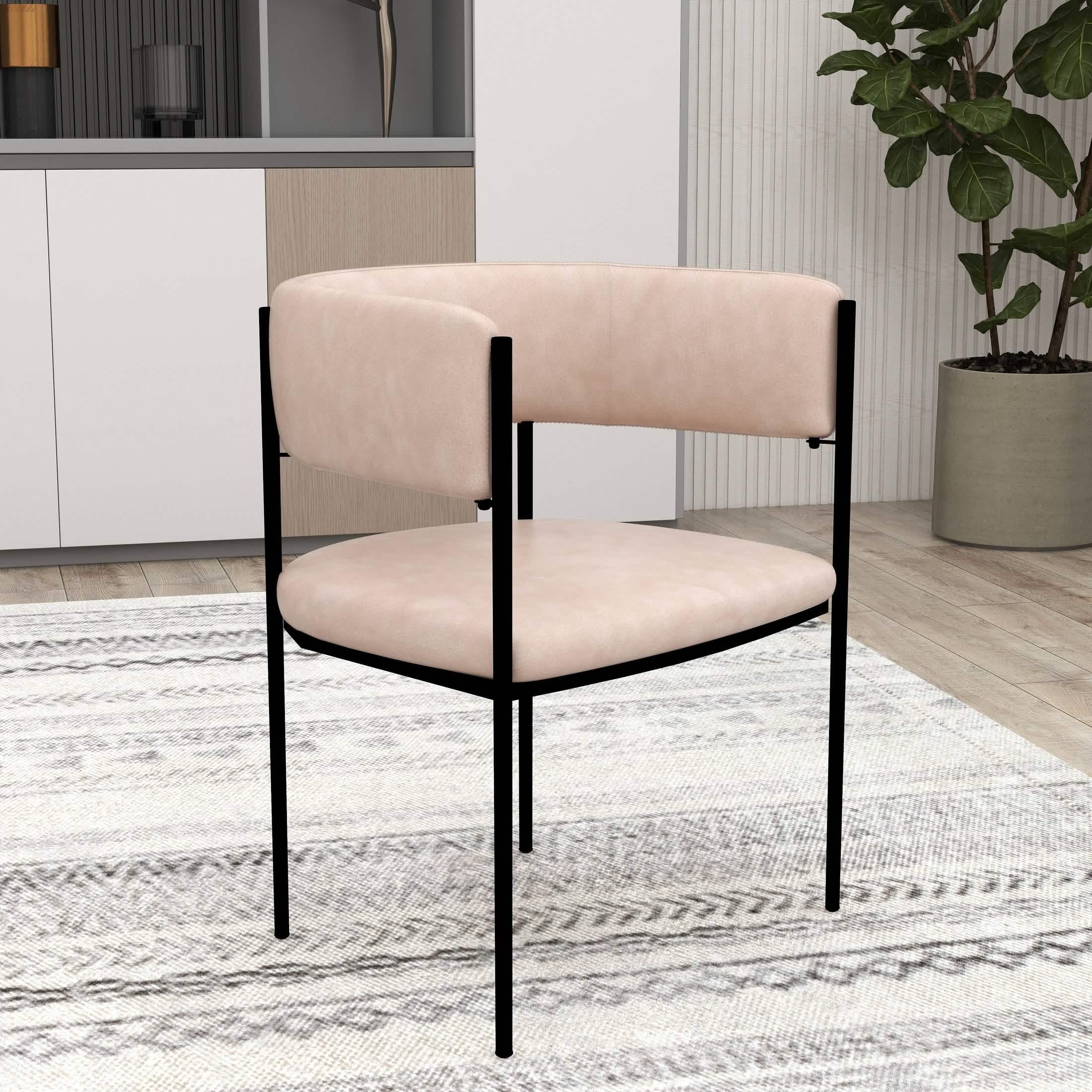 Cyril Dining Chair in Leather or Velvet with Open Back Design and Powder-Coated Iron Frame Taupe Dining Chair Leisuremod