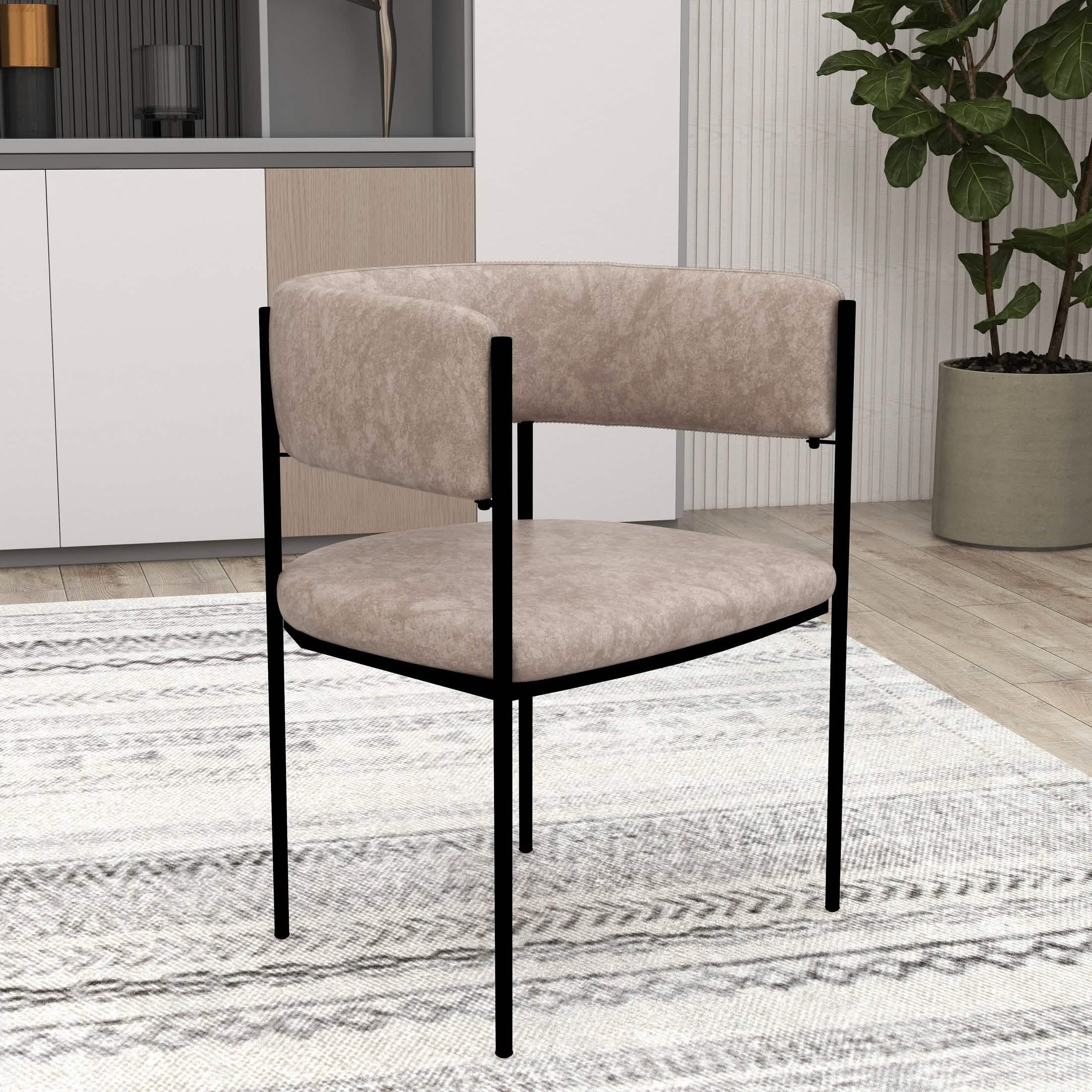 Cyril Dining Chair in Leather or Velvet with Open Back Design and Powder-Coated Iron Frame Aged Grey Dining Chair Leisuremod