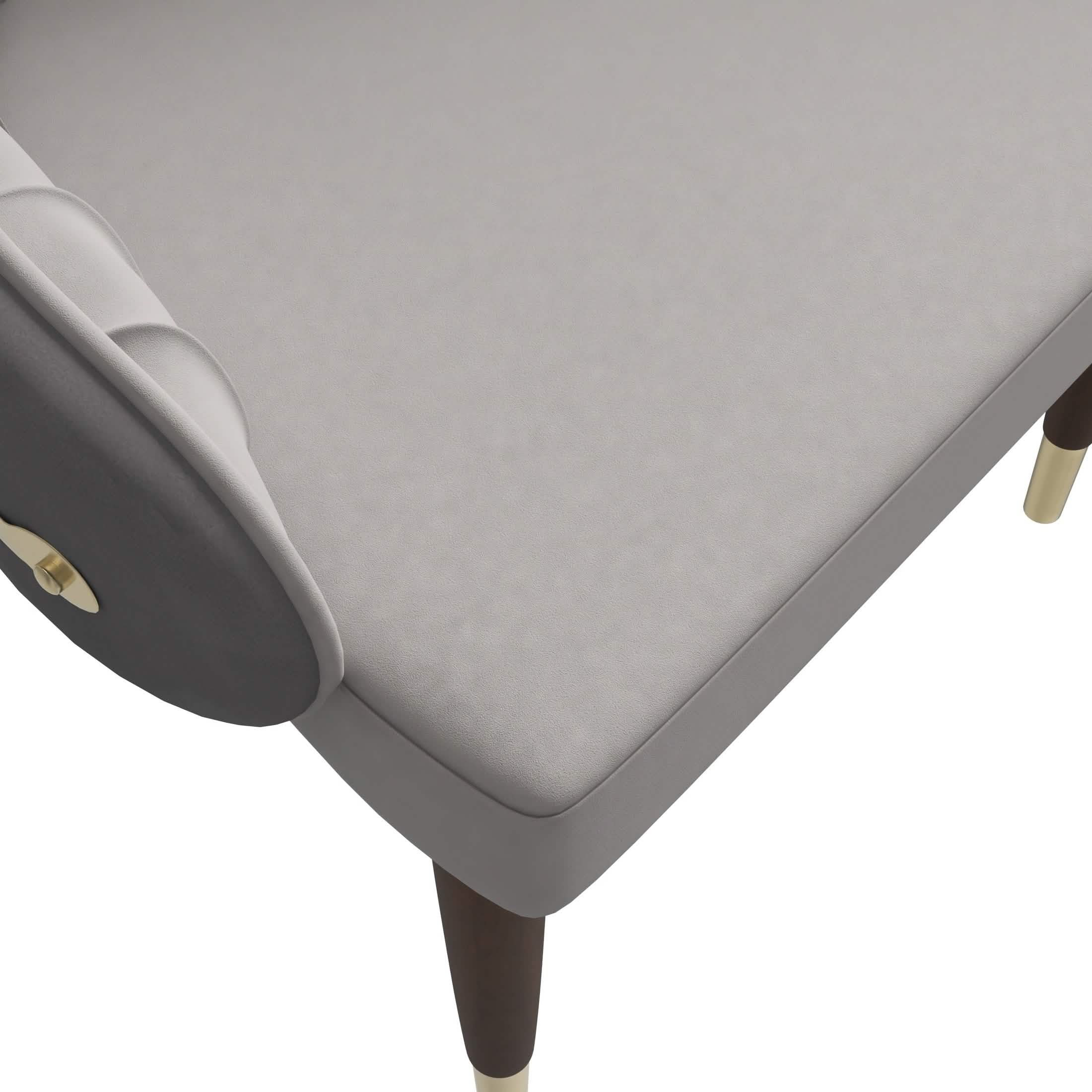 Elara Leather Dining Chair with Elegant Ripple Back and Gold Accents in Rubberwood Grey Dining Chair Leisuremod