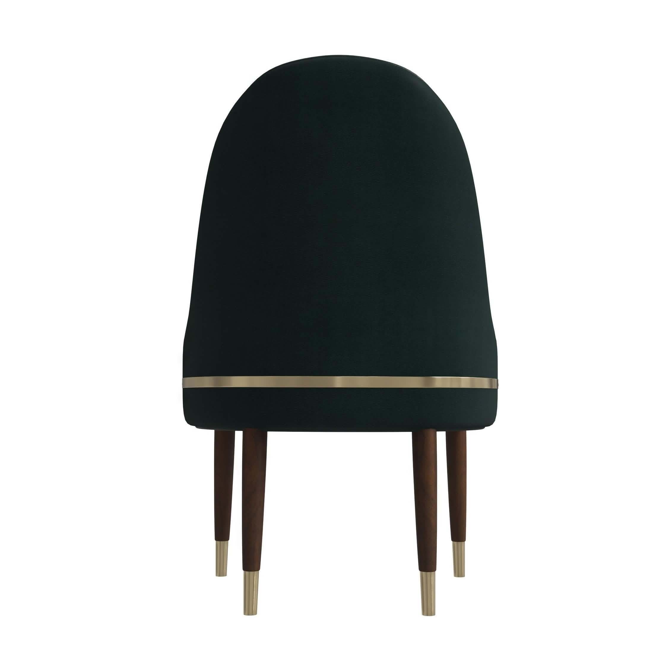 Elara Leather Dining Chair with Elegant Ripple Back and Gold Accents in Rubberwood Green Dining Chair Leisuremod