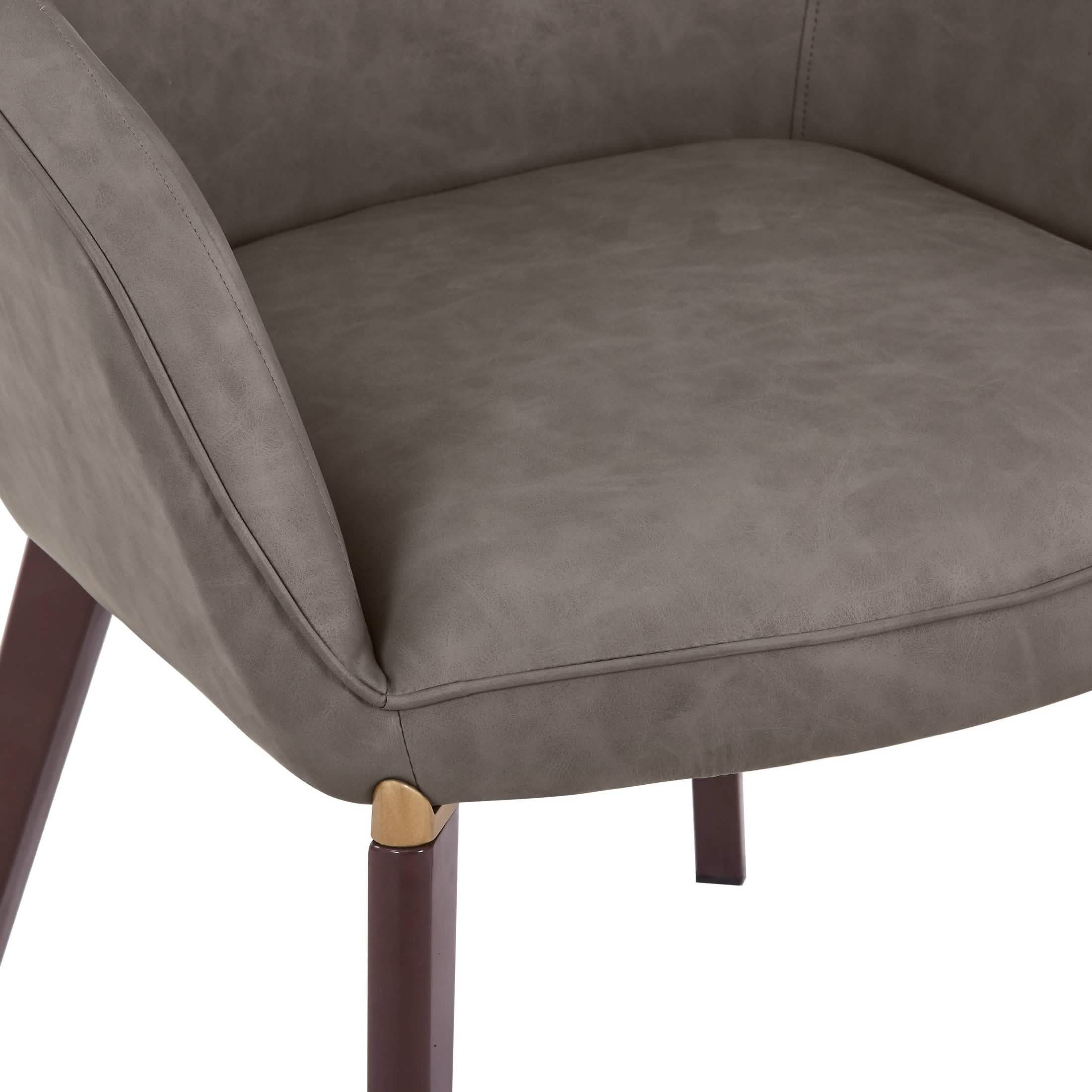 Elias Dining Chair Upholstered in Leather/Velvet and Powder Coated Legs Leather Dark Grey Dining Chair Leisuremod