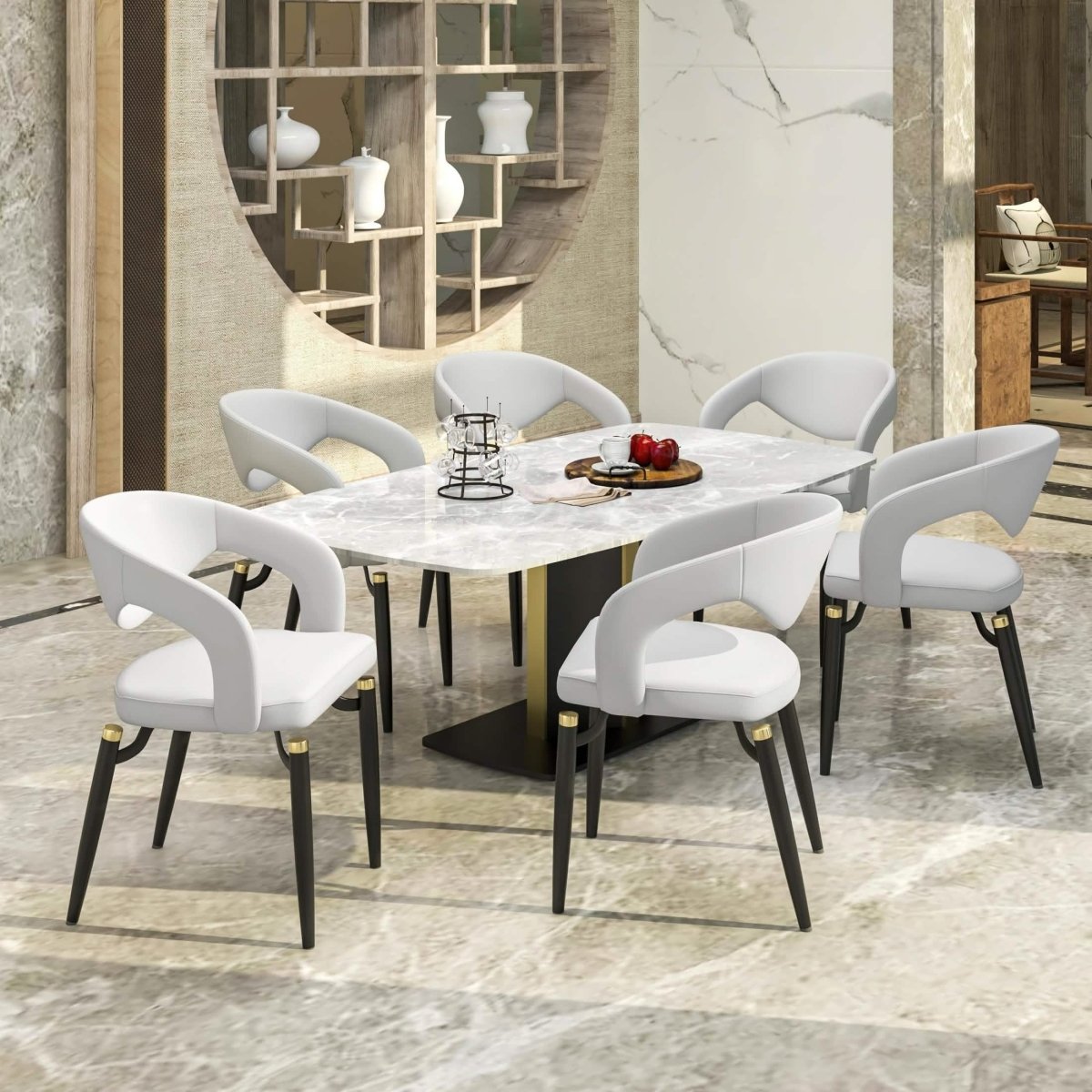 Leisuremod Dining Chair Entice Dining Chairs Upholstered Leather Seat and Curved Back in Black Iron Legs