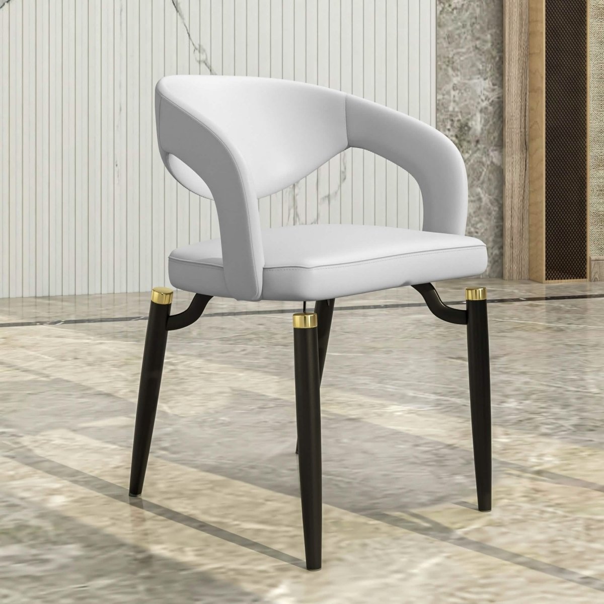 Leisuremod Dining Chair Entice Dining Chairs Upholstered Leather Seat and Curved Back in Black Iron Legs