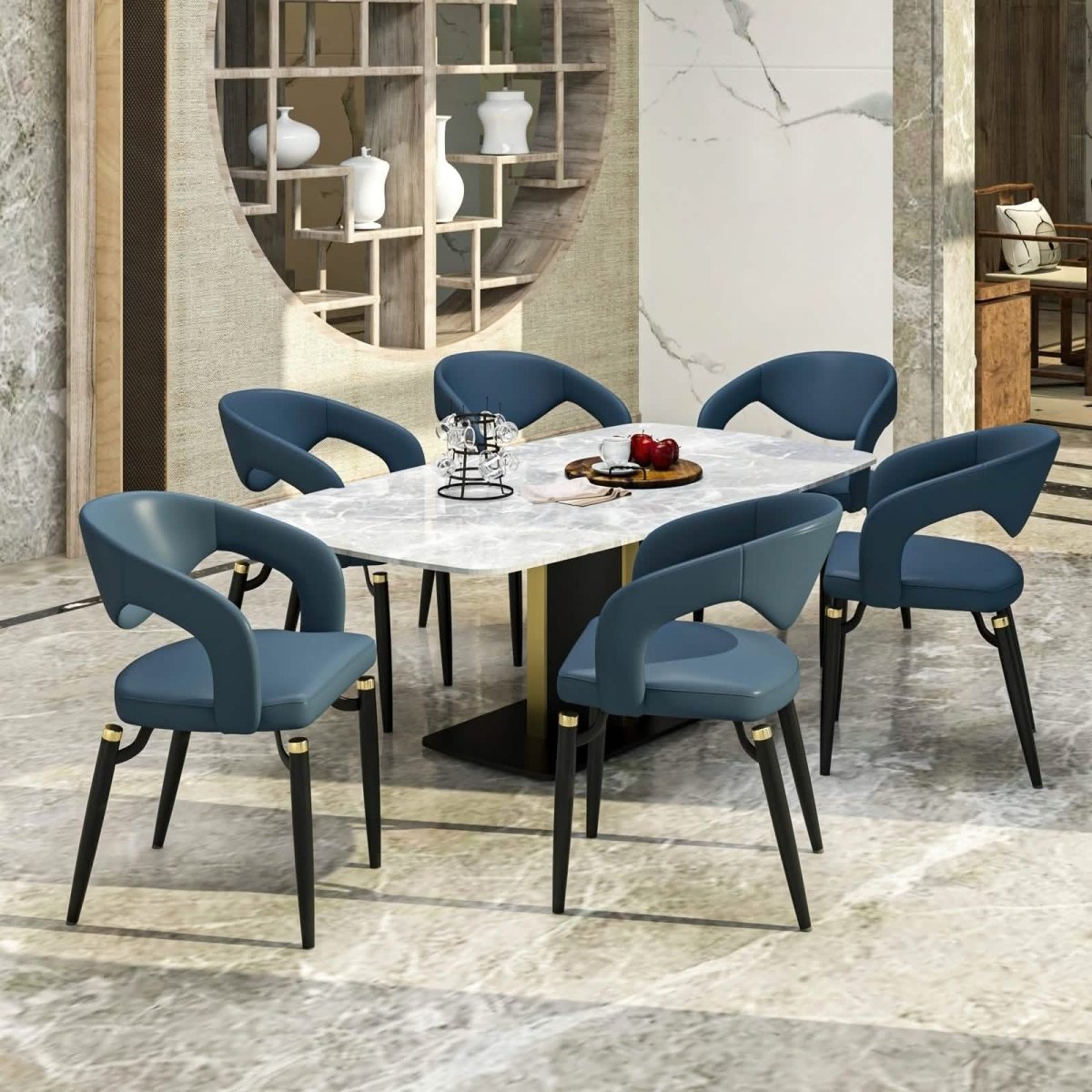 Leisuremod Dining Chair Entice Dining Chairs Upholstered Leather Seat and Curved Back in Black Iron Legs
