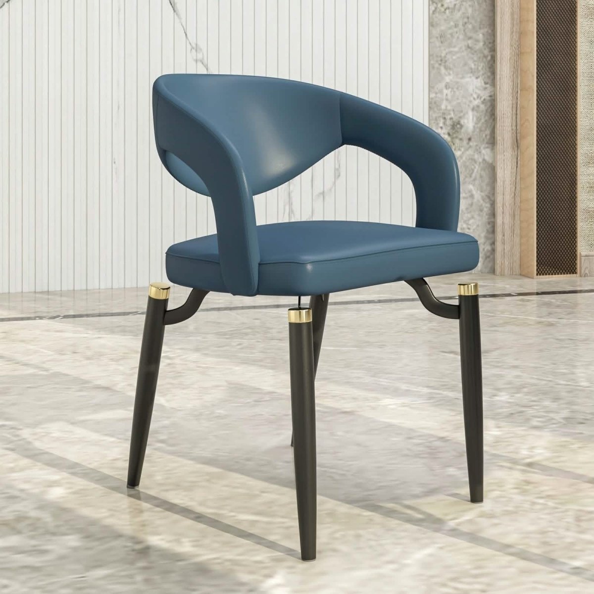 Leisuremod Dining Chair Entice Dining Chairs Upholstered Leather Seat and Curved Back in Black Iron Legs