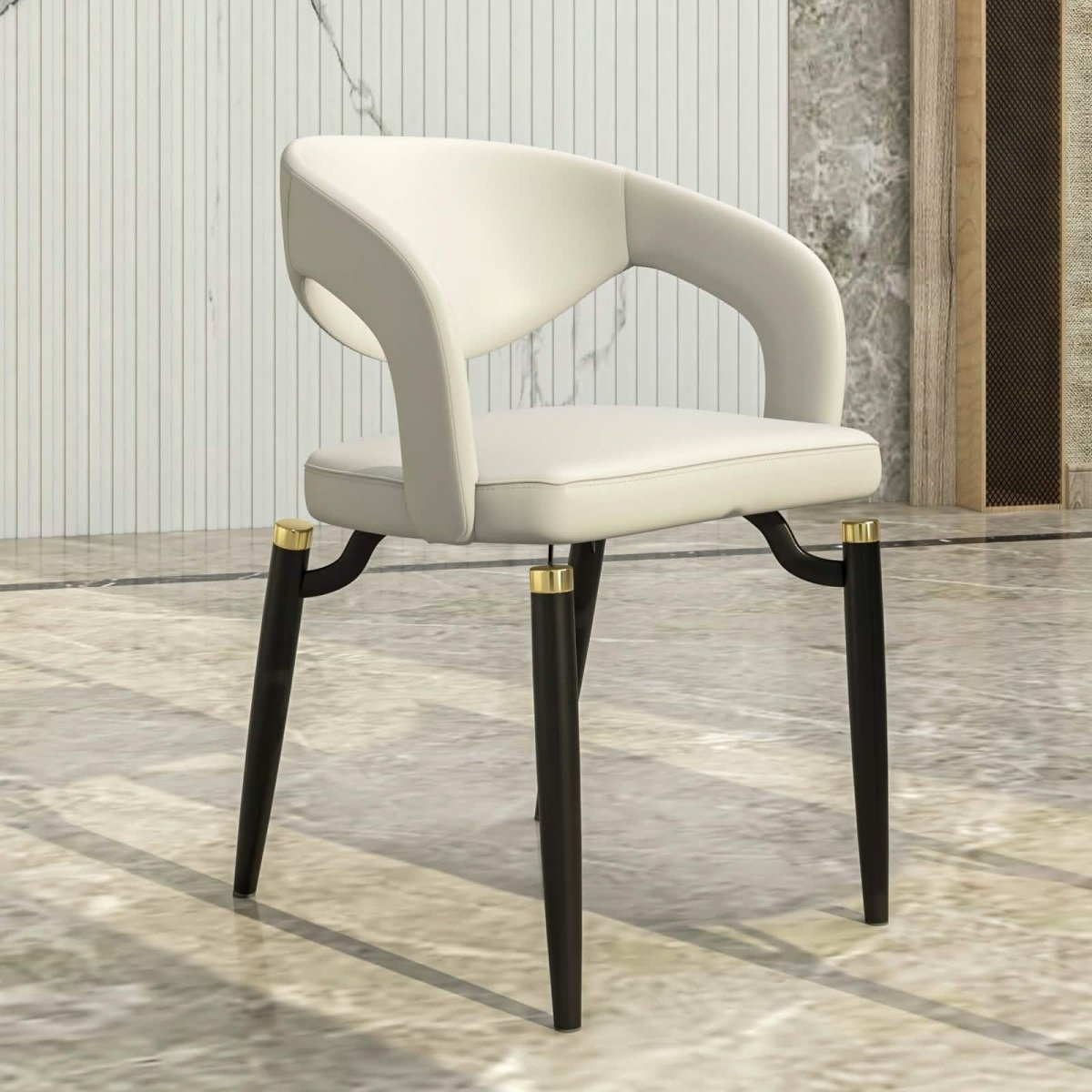 Leisuremod Dining Chair Entice Dining Chairs Upholstered Leather Seat and Curved Back in Black Iron Legs