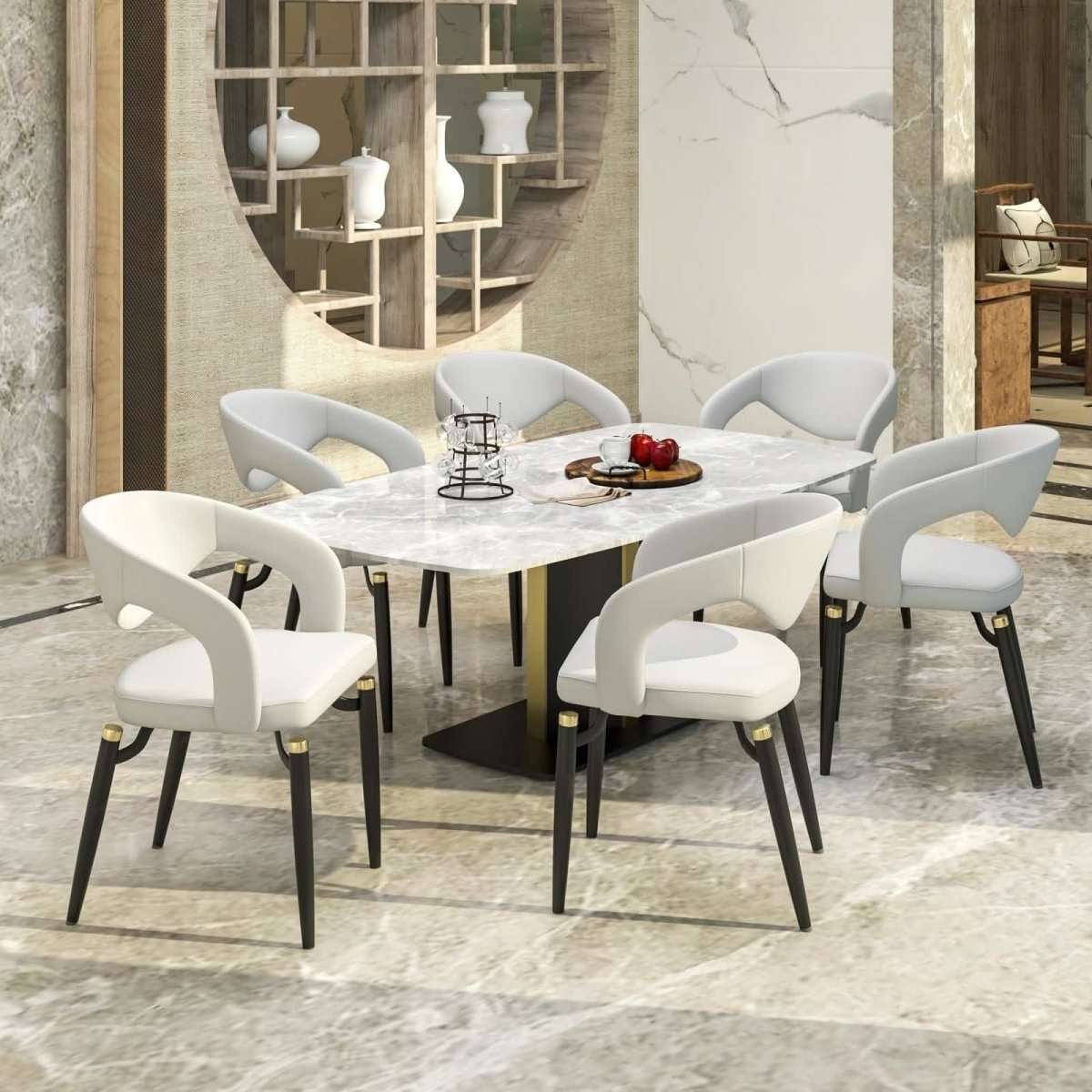 Leisuremod Dining Chair Entice Dining Chairs Upholstered Leather Seat and Curved Back in Black Iron Legs
