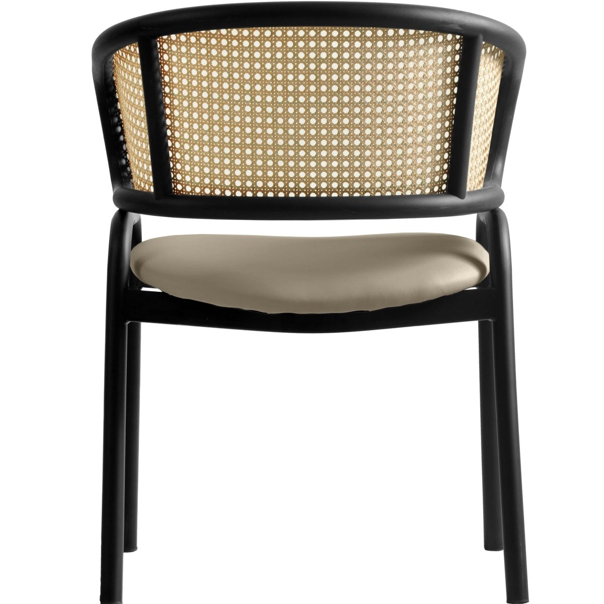 Leisuremod Dining Chair Ervilla Leather Dining Armchair in Black/White Stainless Steel Base With Wicker Back