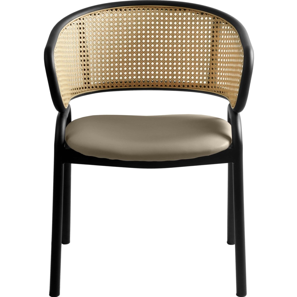 Leisuremod Dining Chair Ervilla Leather Dining Armchair in Black/White Stainless Steel Base With Wicker Back