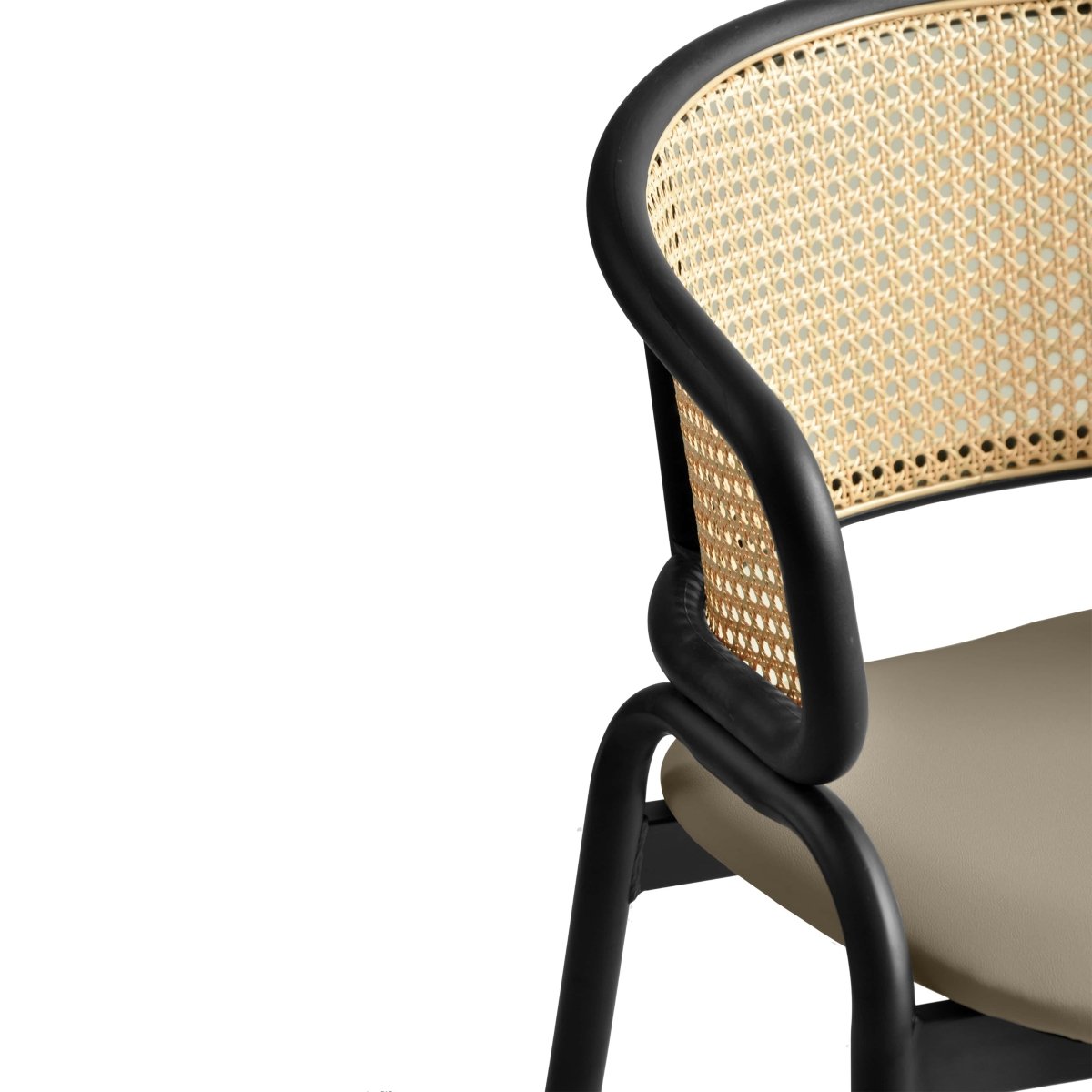 Leisuremod Dining Chair Ervilla Leather Dining Armchair in Black/White Stainless Steel Base With Wicker Back