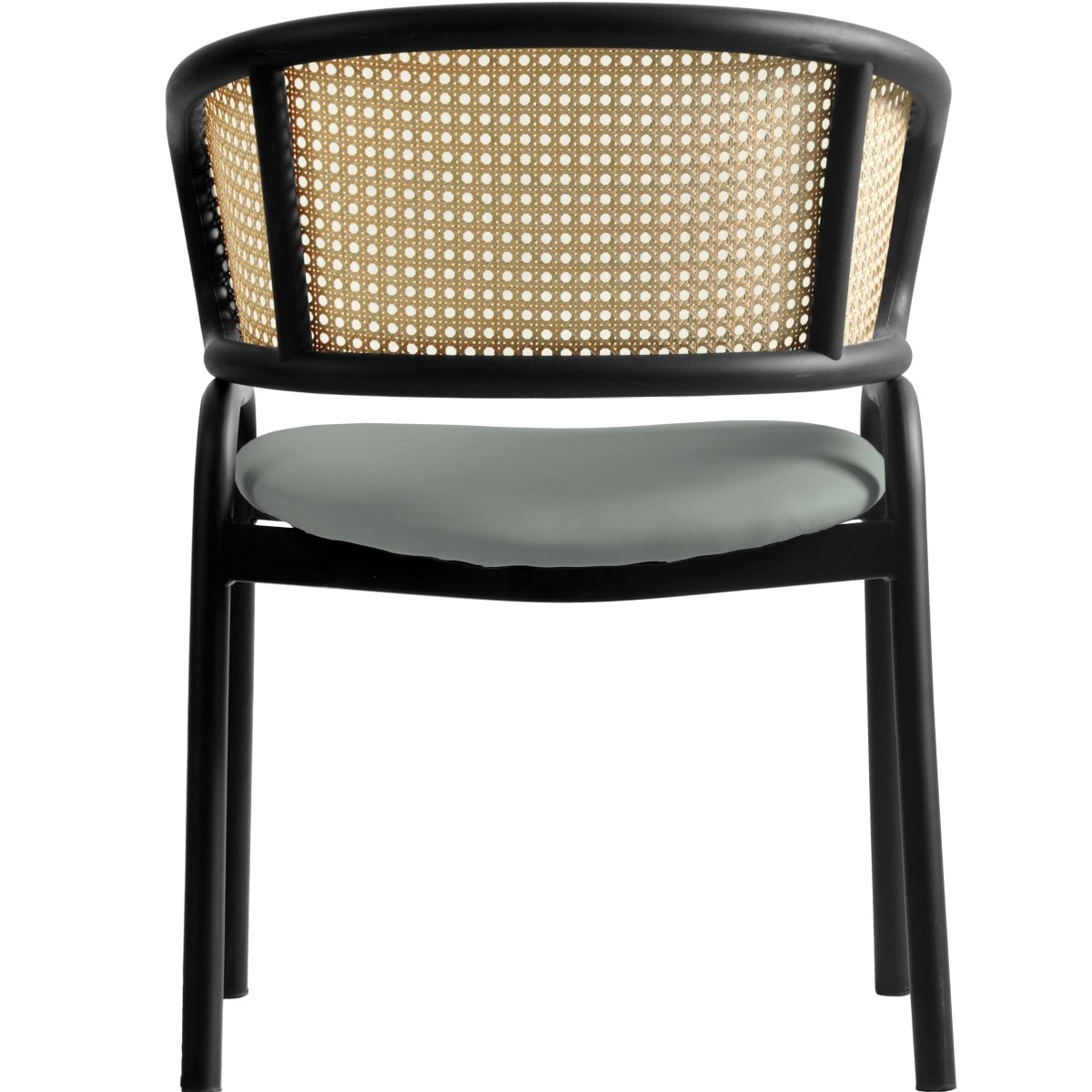 Leisuremod Dining Chair Ervilla Leather Dining Armchair in Black/White Stainless Steel Base With Wicker Back