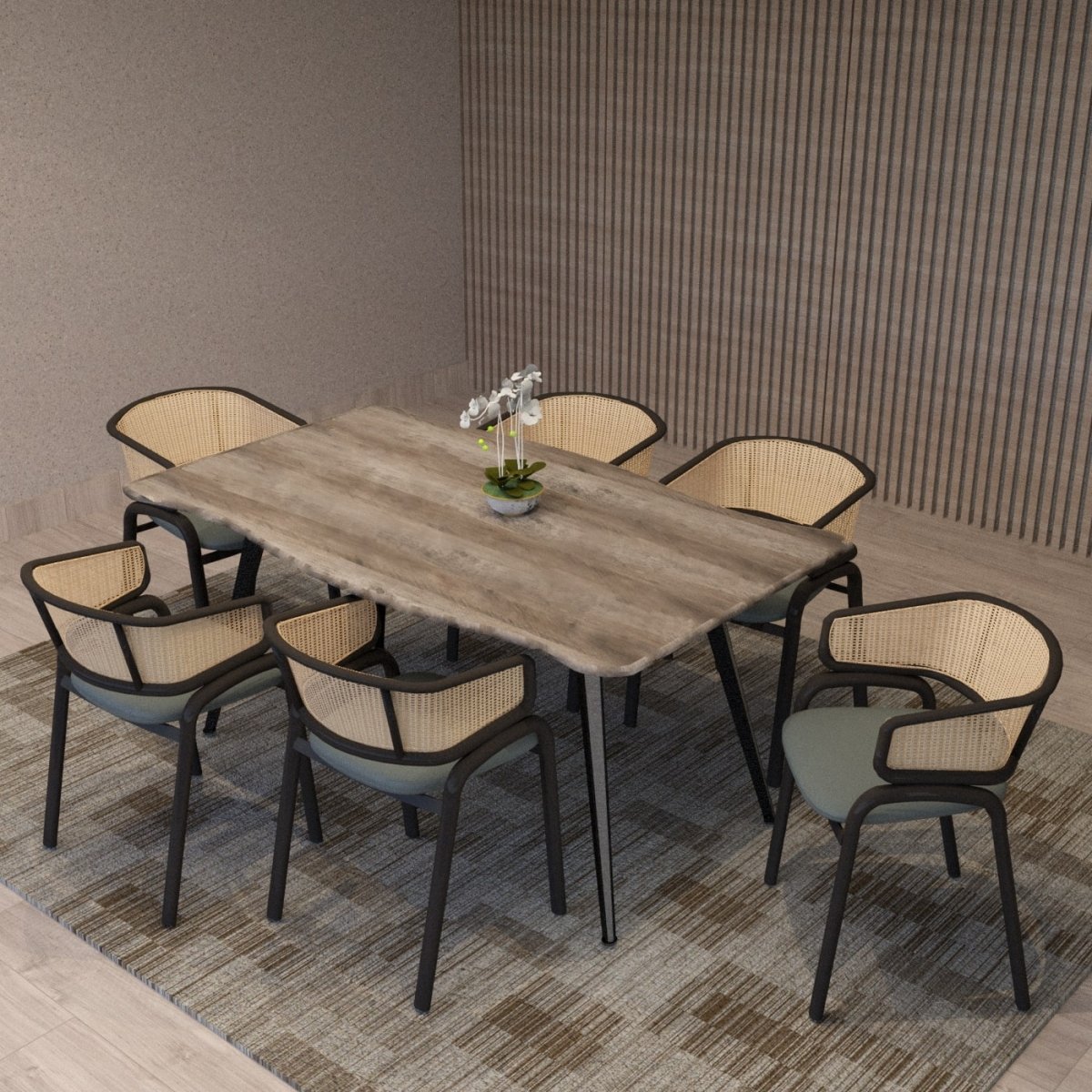 Leisuremod Dining Chair Ervilla Leather Dining Armchair in Black/White Stainless Steel Base With Wicker Back