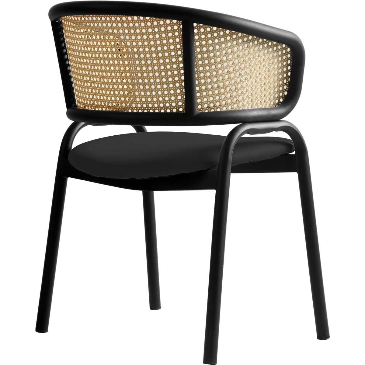 Leisuremod Dining Chair Ervilla Leather Dining Armchair in Black/White Stainless Steel Base With Wicker Back