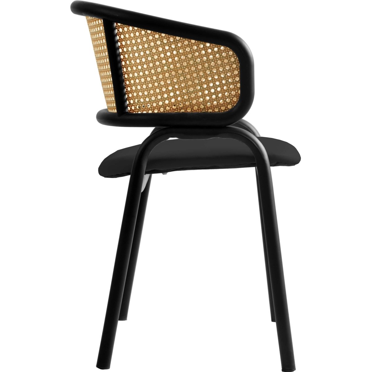 Leisuremod Dining Chair Ervilla Leather Dining Armchair in Black/White Stainless Steel Base With Wicker Back