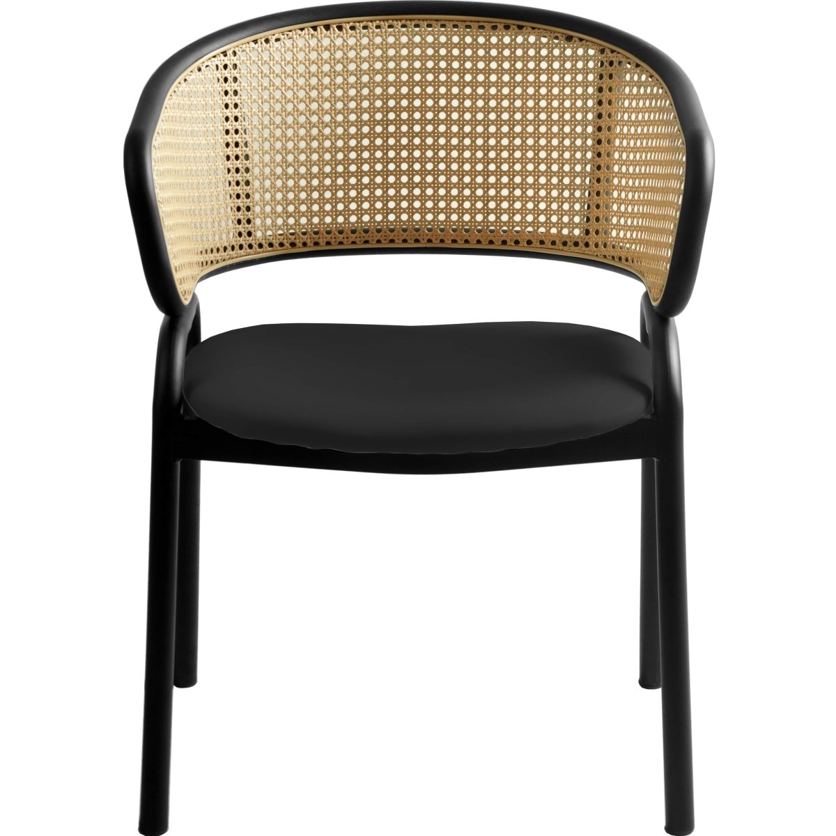 Leisuremod Dining Chair Ervilla Leather Dining Armchair in Black/White Stainless Steel Base With Wicker Back