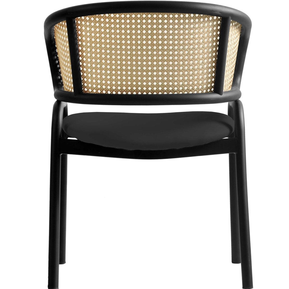 Leisuremod Dining Chair Ervilla Leather Dining Armchair in Black/White Stainless Steel Base With Wicker Back
