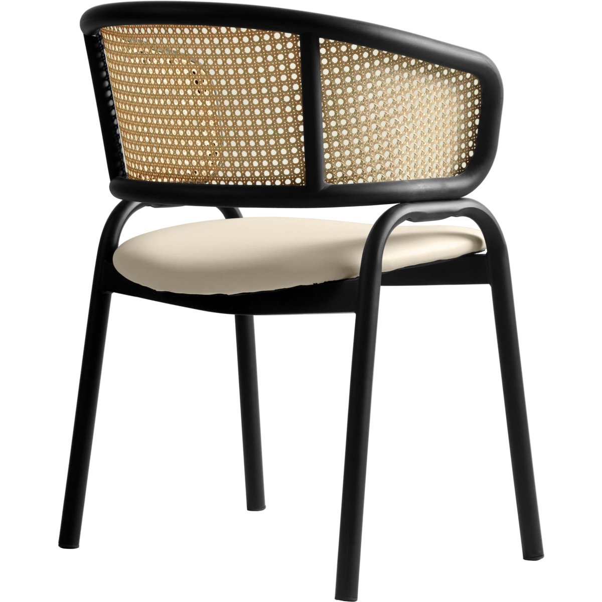 Leisuremod Dining Chair Ervilla Leather Dining Armchair in Black/White Stainless Steel Base With Wicker Back