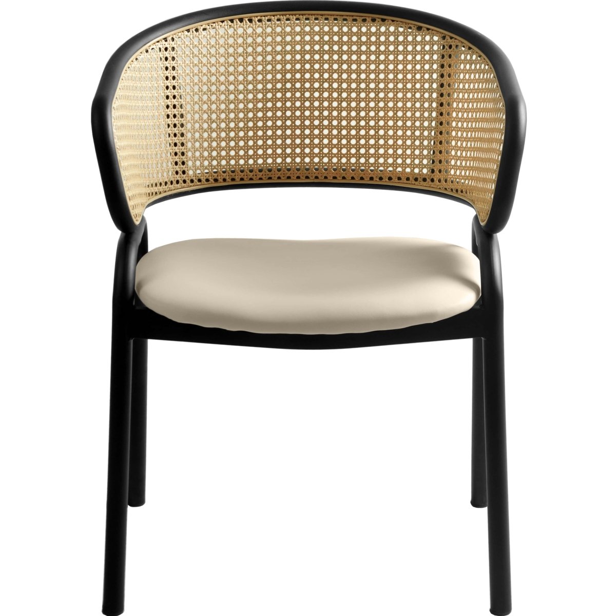 Leisuremod Dining Chair Ervilla Leather Dining Armchair in Black/White Stainless Steel Base With Wicker Back