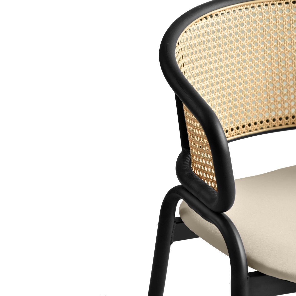 Leisuremod Dining Chair Ervilla Leather Dining Armchair in Black/White Stainless Steel Base With Wicker Back