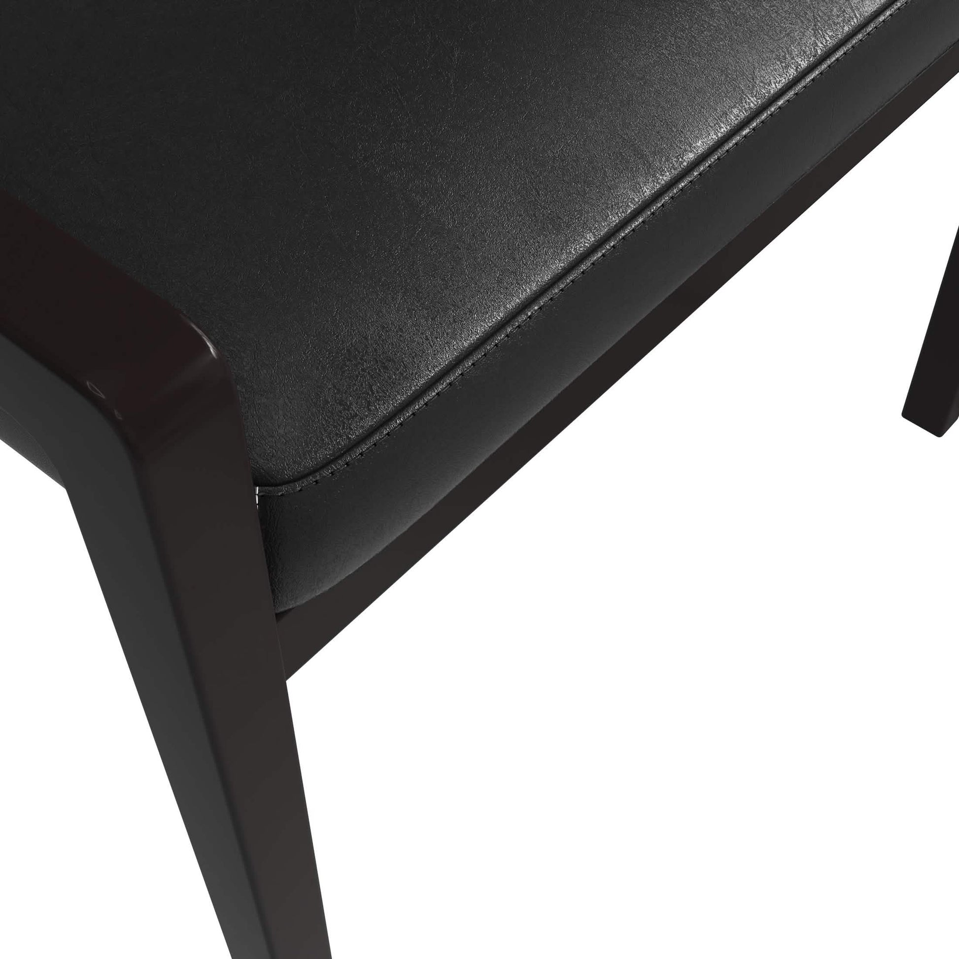 Ethora Dining Chair Upholstered in Leather with Curved Open Back Design and Rubberwood Frame Black Black Dining Chair Leisuremod