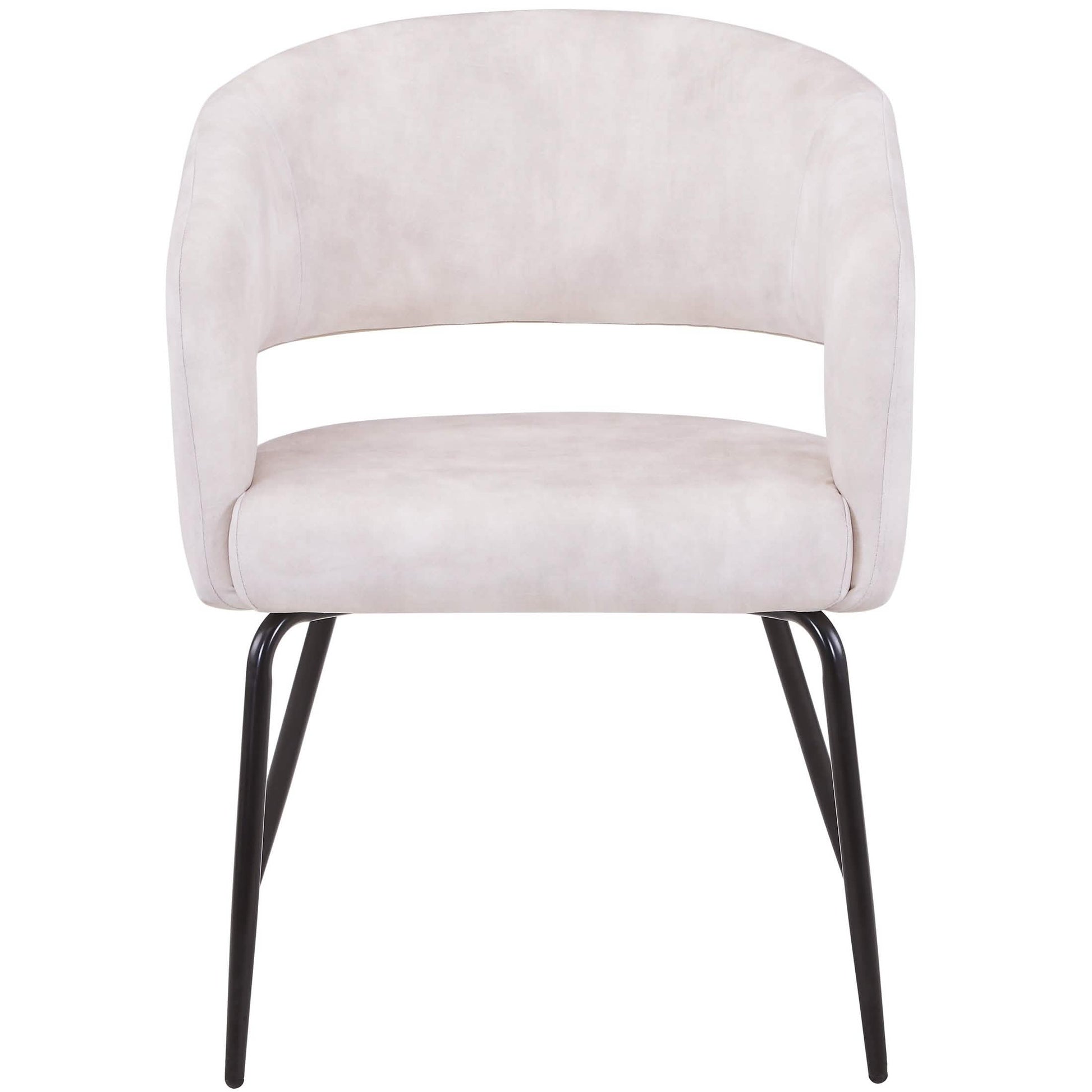 Gavin Dining Chair Upholstered in Leather/Velvet with Open Curved Backrest in Black Iron Velvet Beige Dining Chair Leisuremod