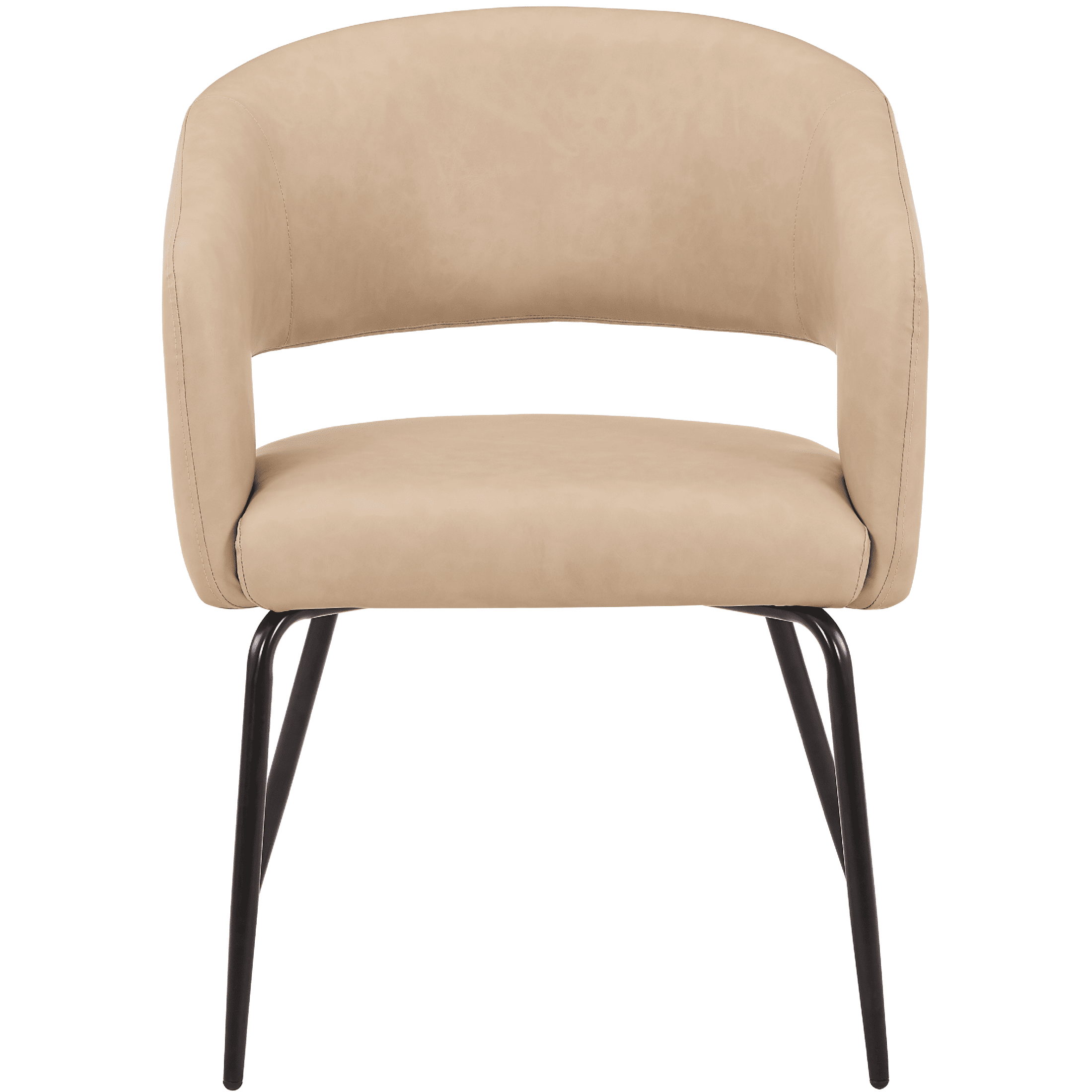 Gavin Dining Chair Upholstered in Leather/Velvet with Open Curved Backrest in Black Iron Leather Light Taupe Dining Chair Leisuremod