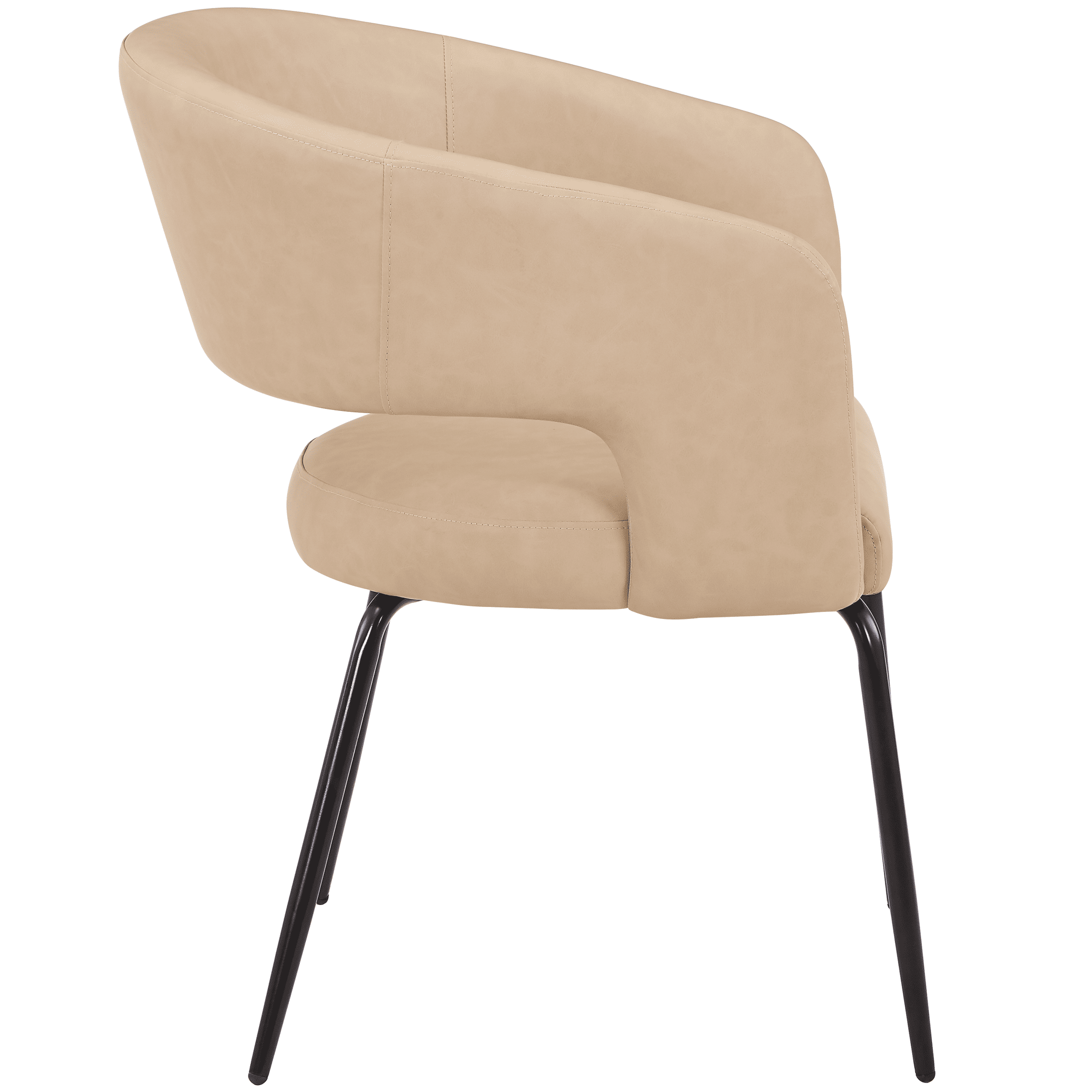 Gavin Dining Chair Upholstered in Leather/Velvet with Open Curved Backrest in Black Iron Leather Light Taupe Dining Chair Leisuremod