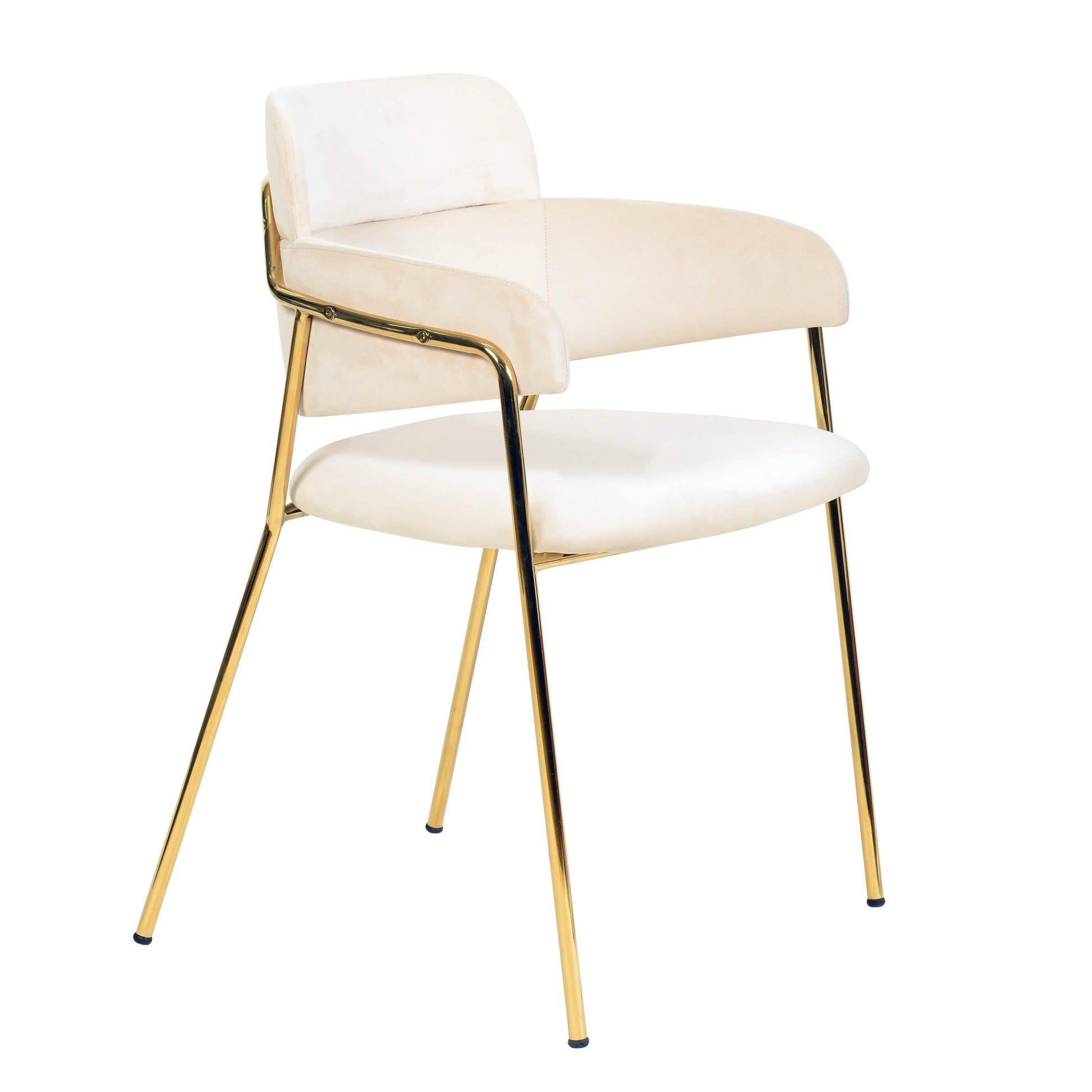 Axis Upholstered Dining Chair with Curved Open-Back and Arms and Black/Gold Stainless Steel Legs Gold Velvet Beige Dining Chair Leisuremod